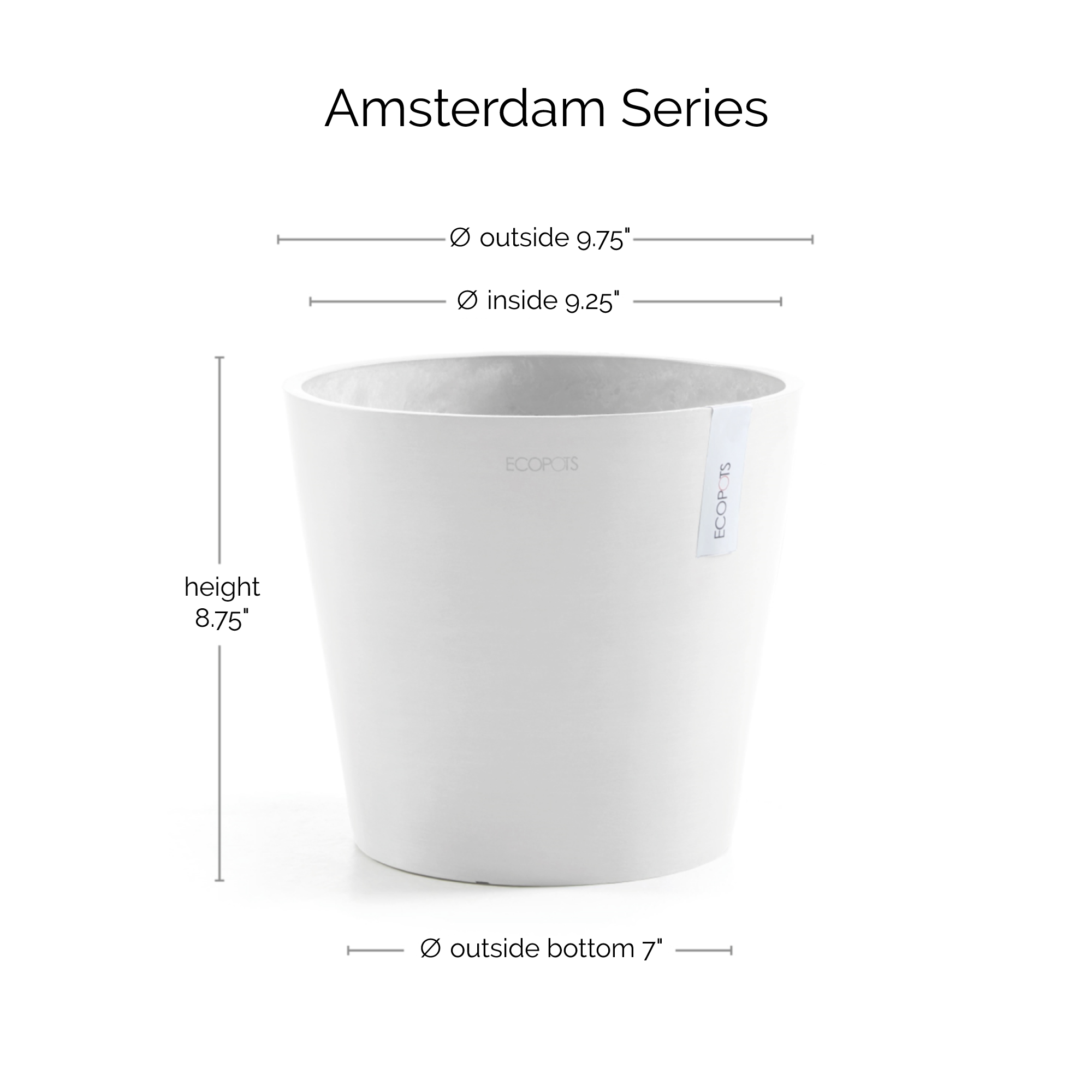 Ecopots Amsterdam Durable Modern Round In/Outdoor Recycled-Based Composite Flower Pot Planter