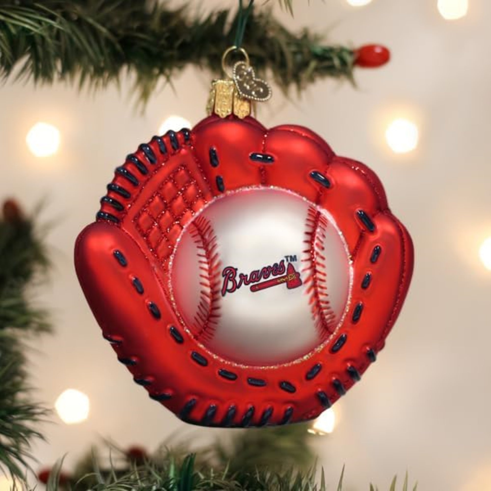 Old World Christmas Blown Glass Ornament for Christmas Tree, Atlanta Braves Baseball Mitt (with OWC Gift Box)