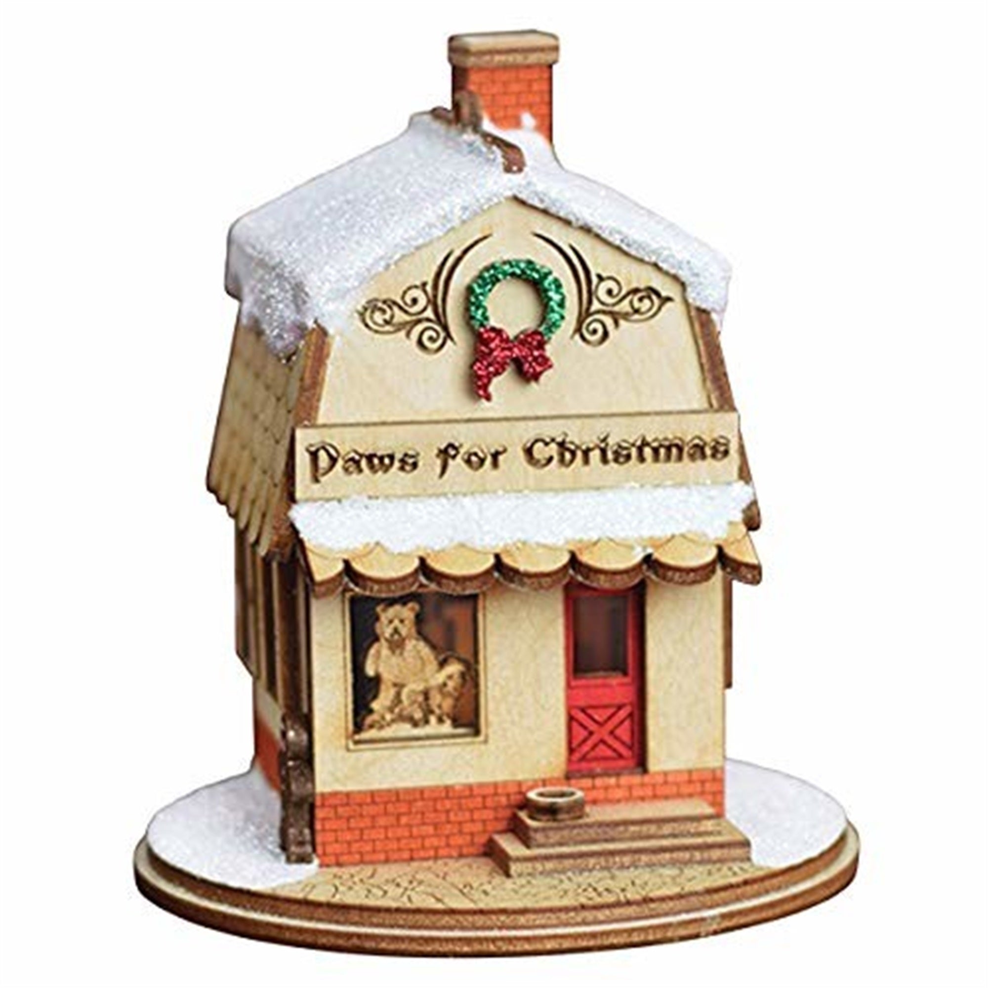 Old World Christmas Ginger Cottage Wooden Ornament for Christmas Tree, Paws for Christmas Pet Shop