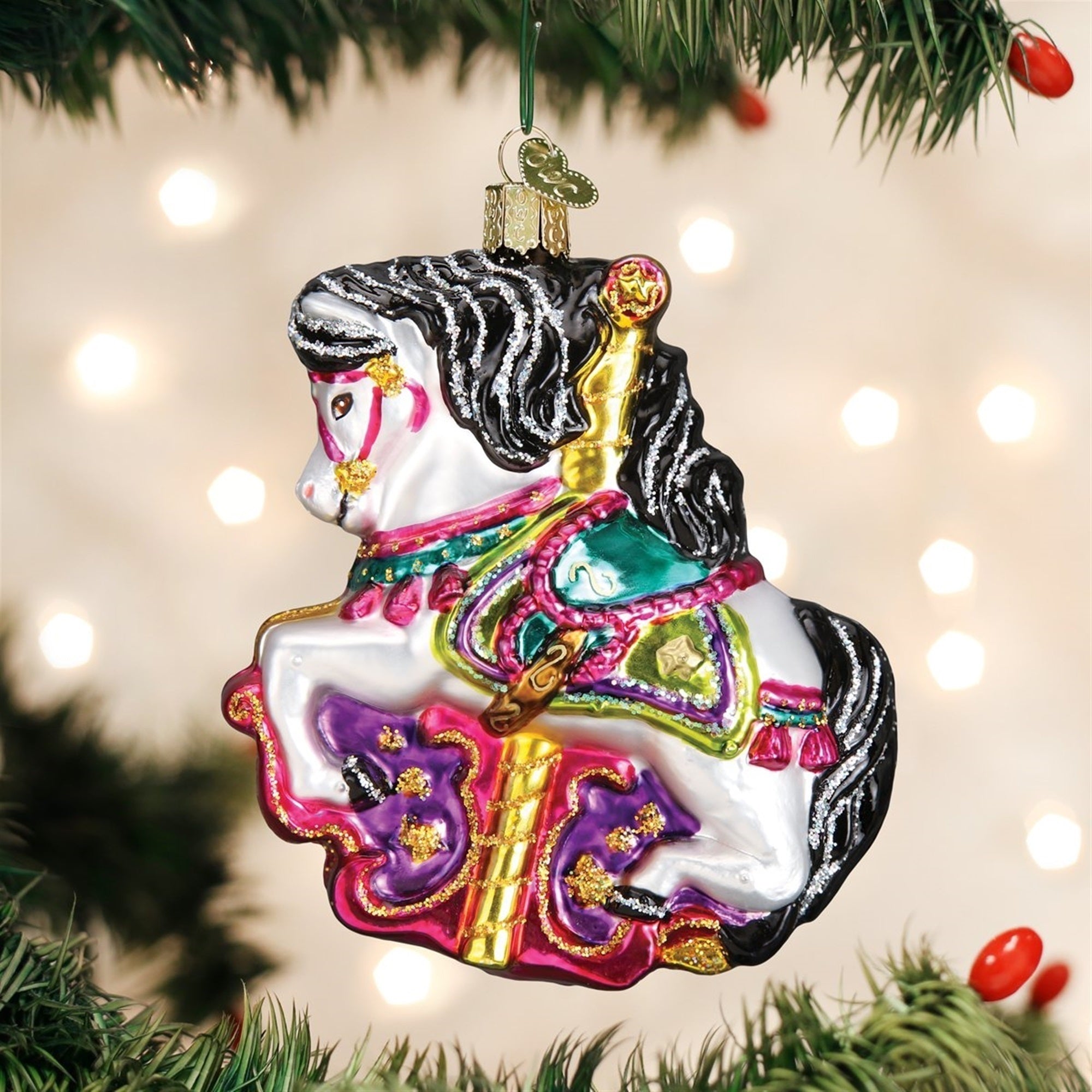 Old World Christmas Blown Glass Ornament for Christmas Tree, Carousel Horse