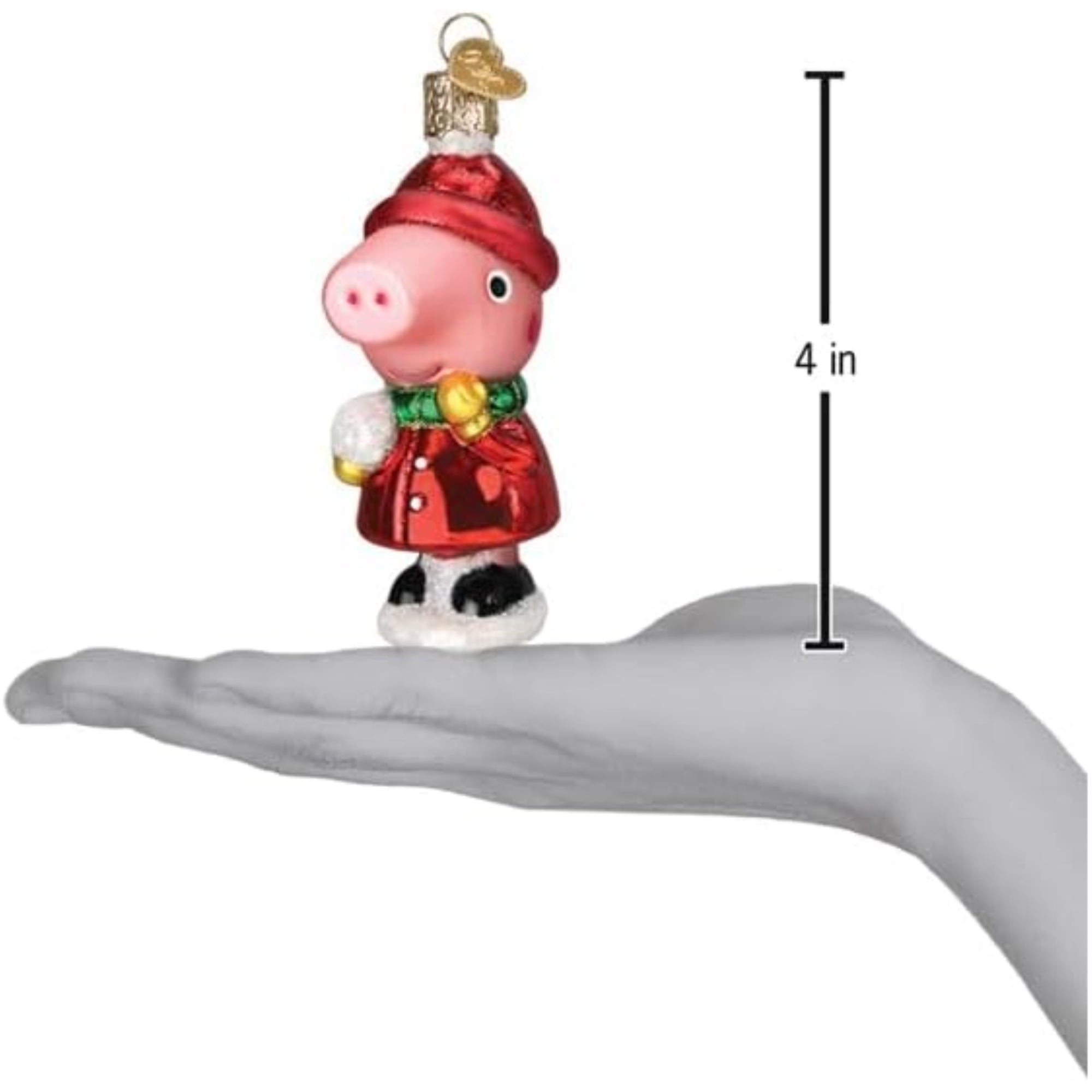 Old World Christmas Blown Glass Ornament for Christmas Tree, Peppa Pig With Snowball (with OWC Gift Box)
