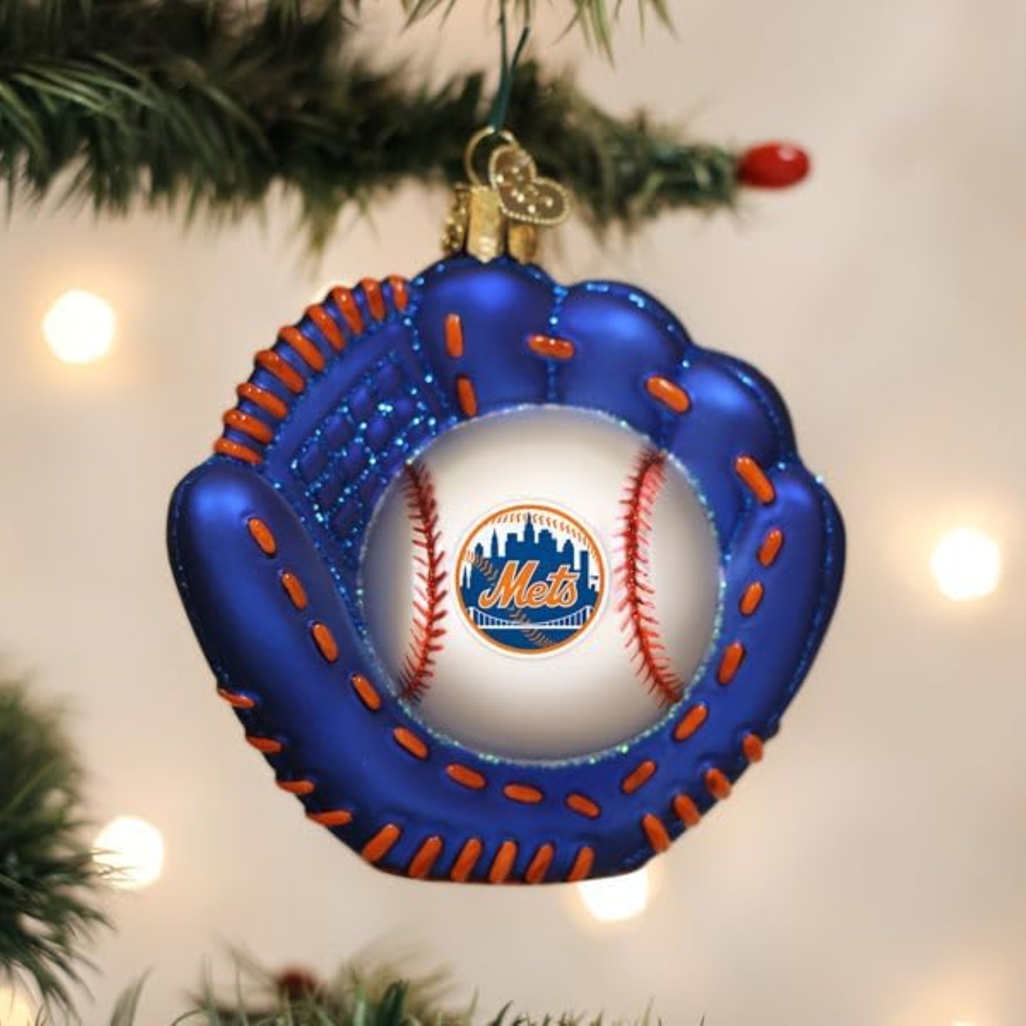 Old World Christmas Blown Glass Ornament for Christmas Tree, New York Mets Baseball Mitt