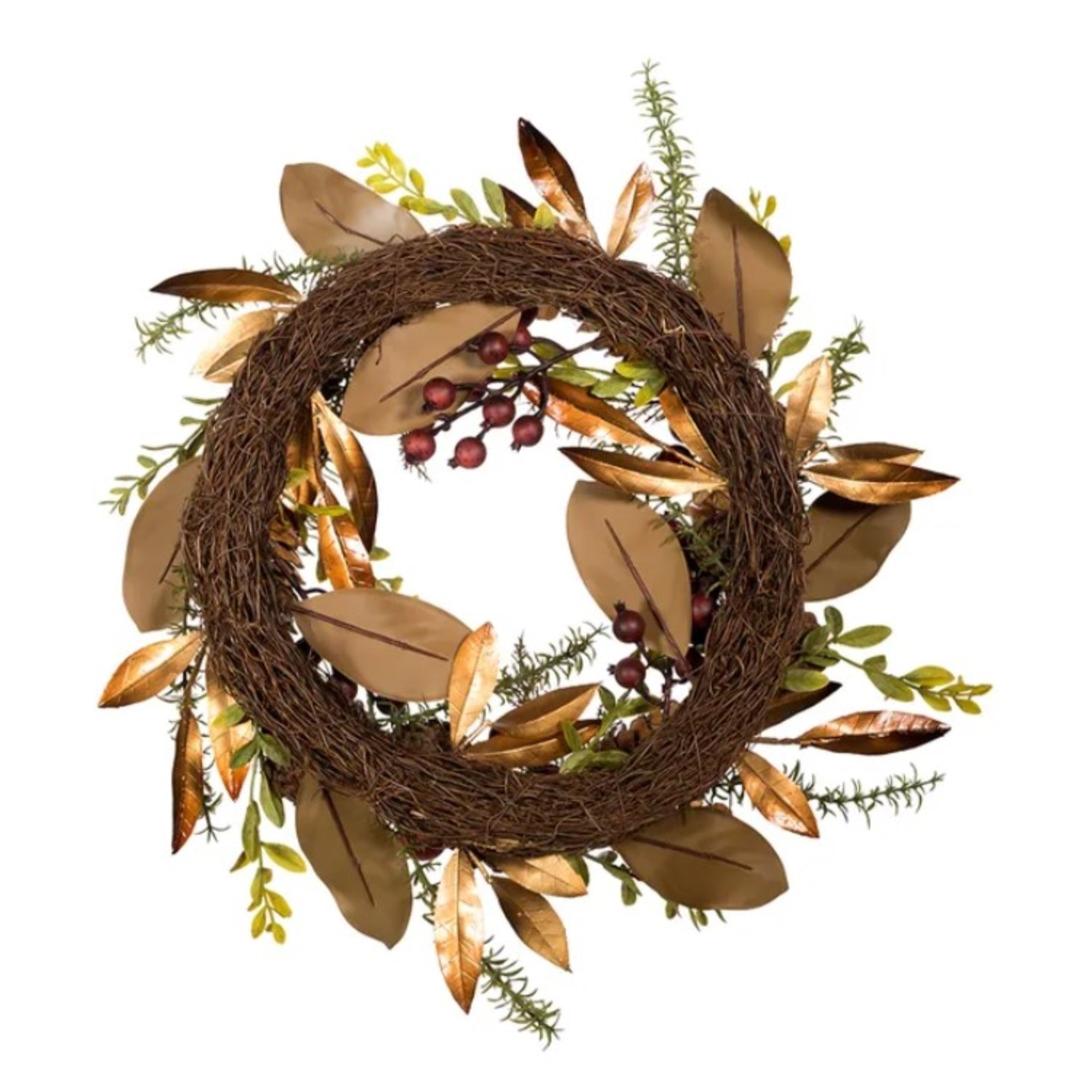 Kurt Adler Artificial Berries and Pinecones Burgundy Rattan Wreath Christmas Decoration, 19in