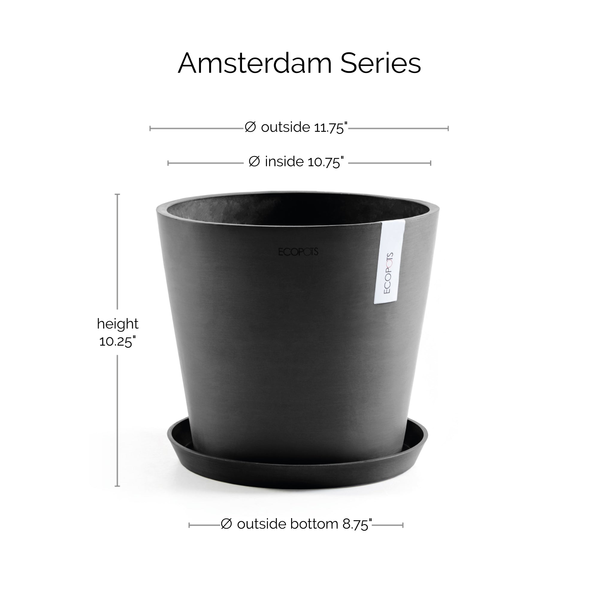 Ecopots Amsterdam Durable Modern Round In/Outdoor Recycled-Based Composite Flower Pot Planter