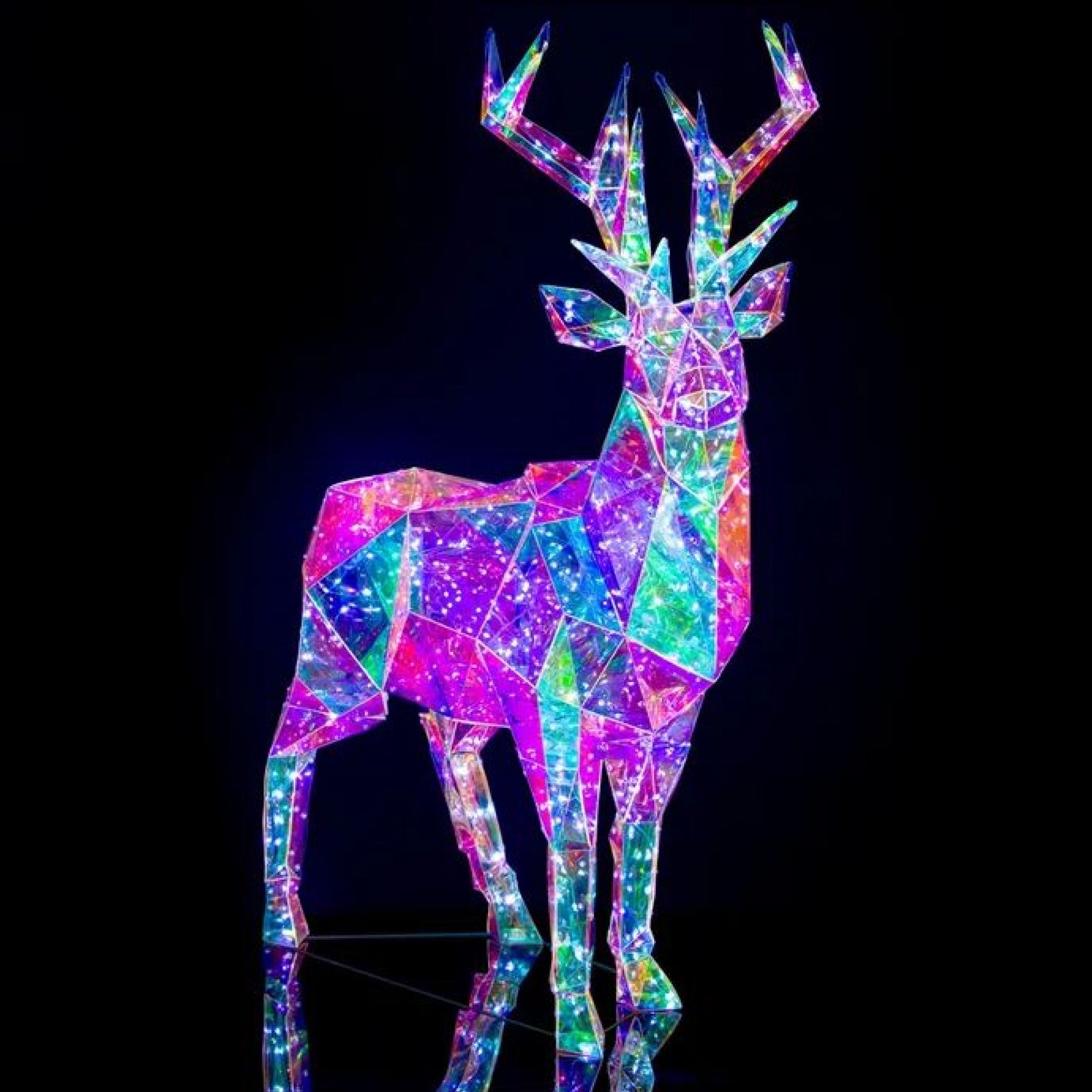 Kurt Adler Pre-Lit Cool White LED Holographic Iridescent Reindeer, 35.5in