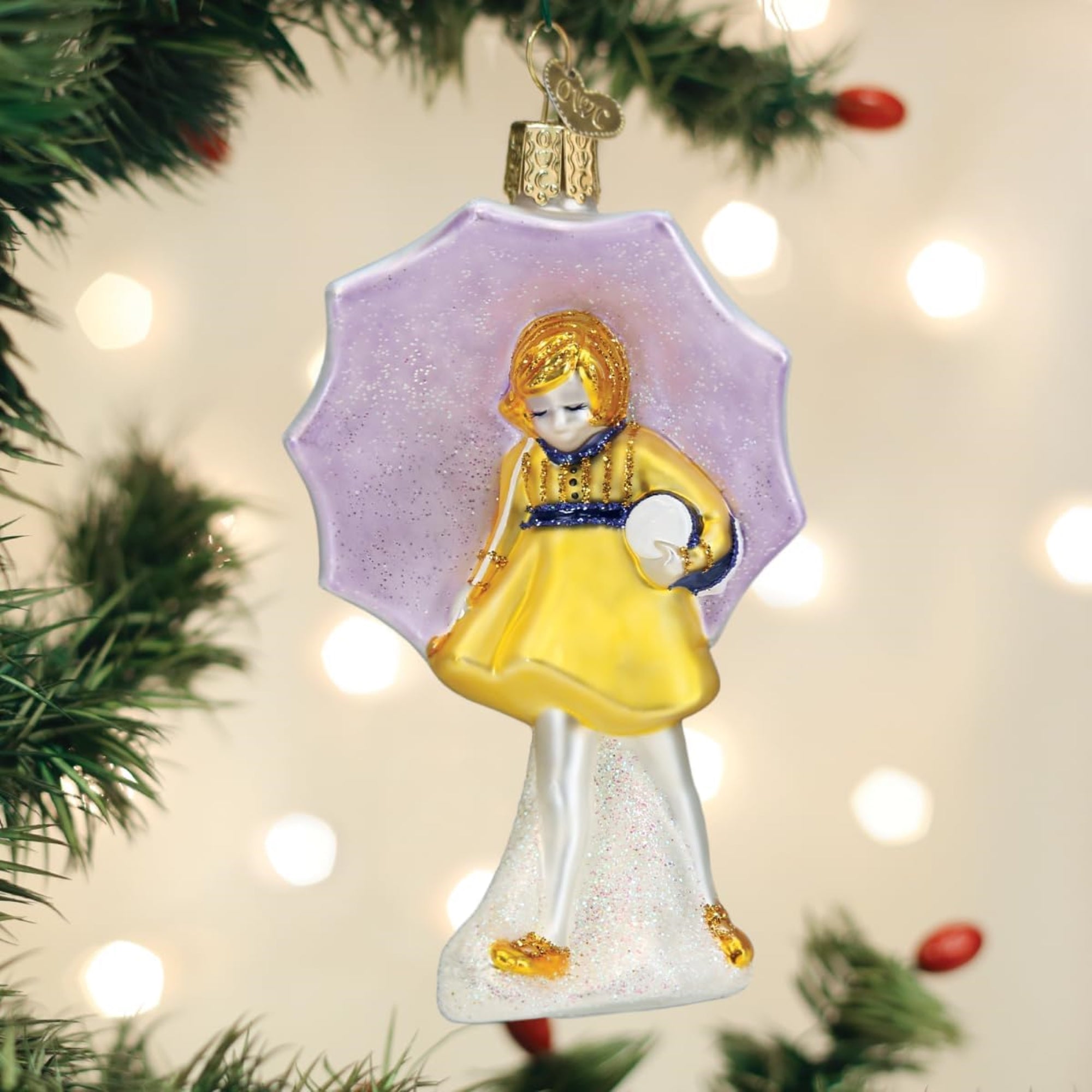Old World Christmas Morton Umbrella Girl Blown Glass Holiday Ornament