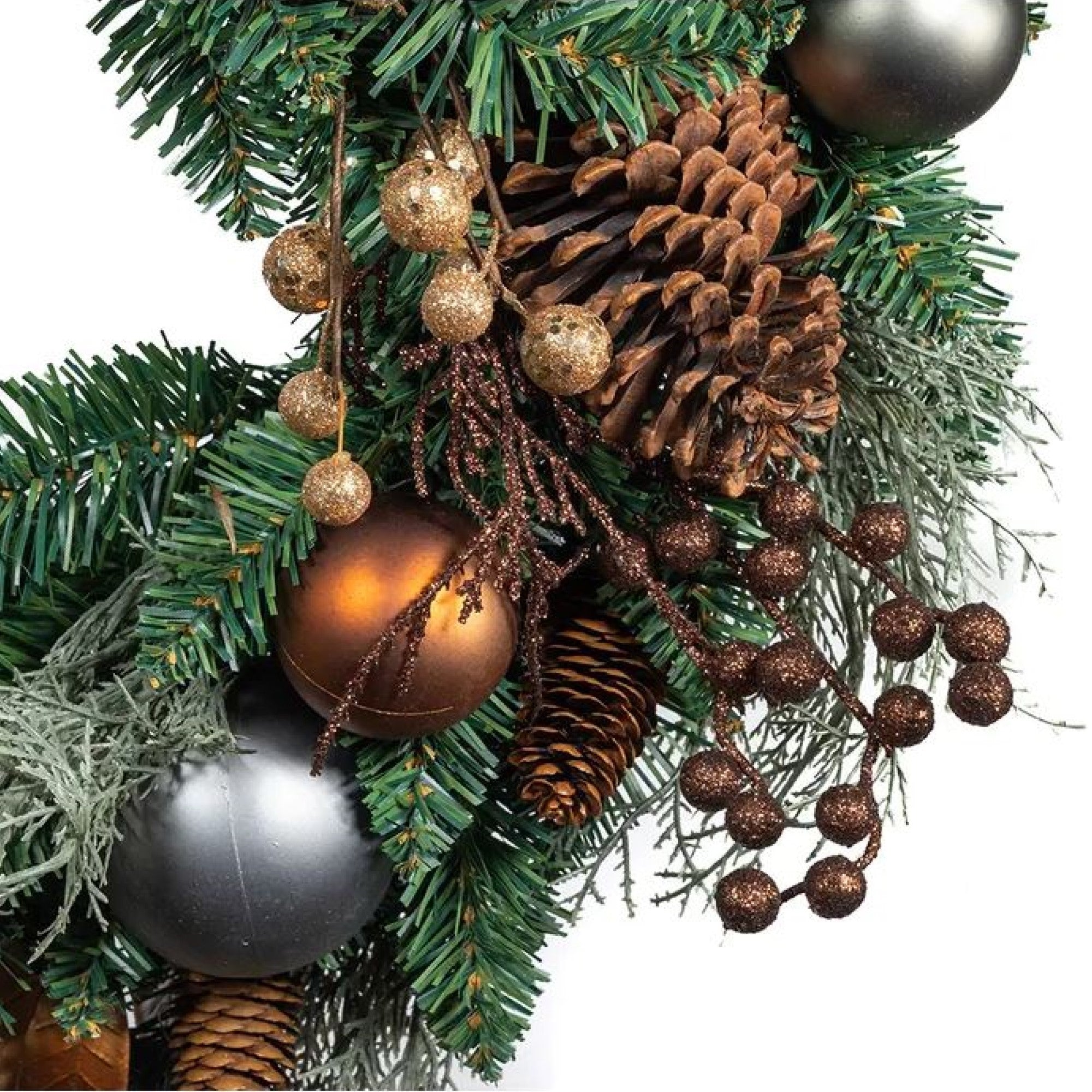 Kurt Adler Unlit Copper & Silver Balls Faux Green Holiday Wreath, 24in