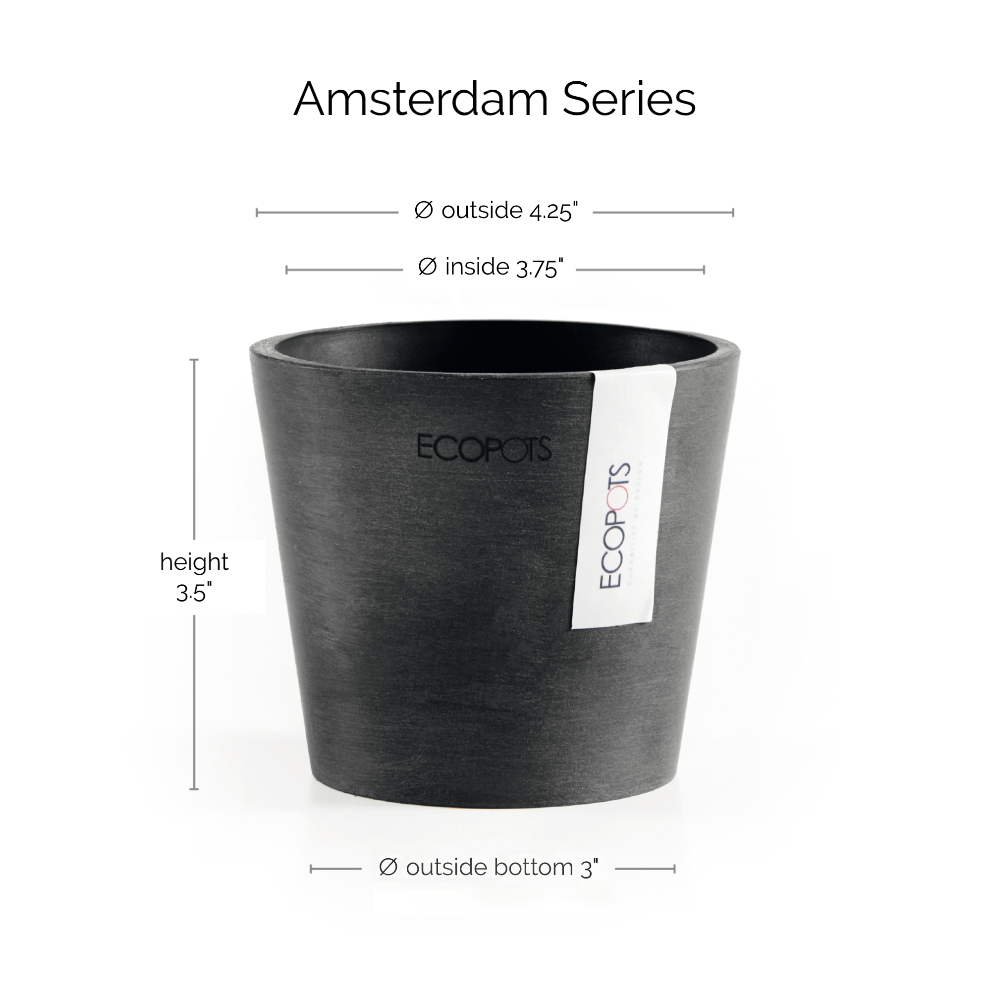 Ecopots Amsterdam Mini Durable Modern Round Recycled-Based Composite Flower Pot Planter