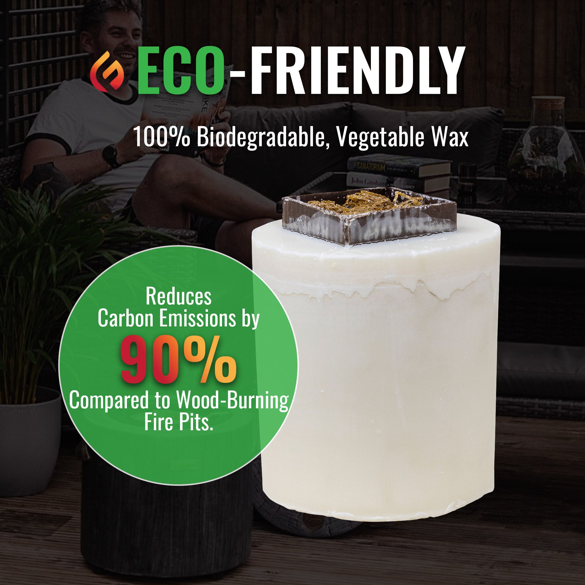 Eco Fuego Fire Pit Wax Refill – Biodegradable Vegetable Wax, Sustainable and Clean Burning. Each Refill Lasts up to 8 Hours – Pack of 2