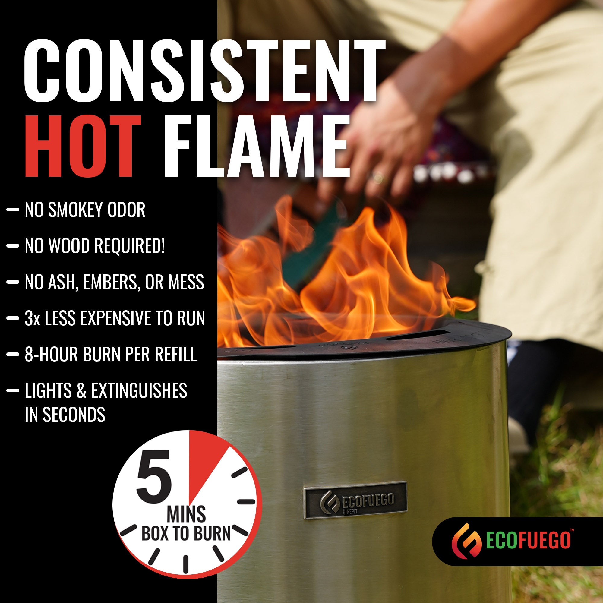 El Campo Portable Wax-Burning Fire Pit – Clean-Burning, No-Wood Fuel with 8-Hour Wax Refill – Compact and Durable for Camping, Travel, and Outdoor Use