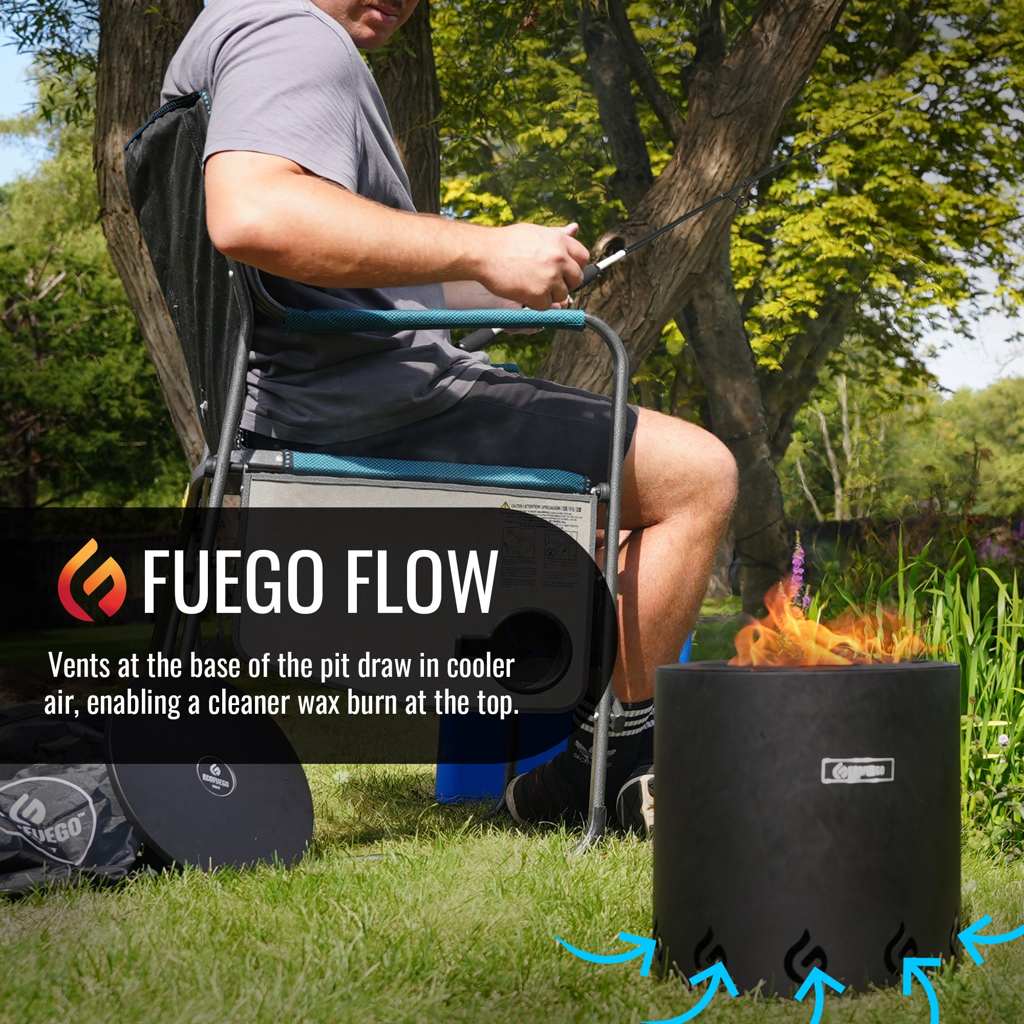 El Campo Portable Wax-Burning Fire Pit – Clean-Burning, No-Wood Fuel with 8-Hour Wax Refill – Compact and Durable for Camping, Travel, and Outdoor Use