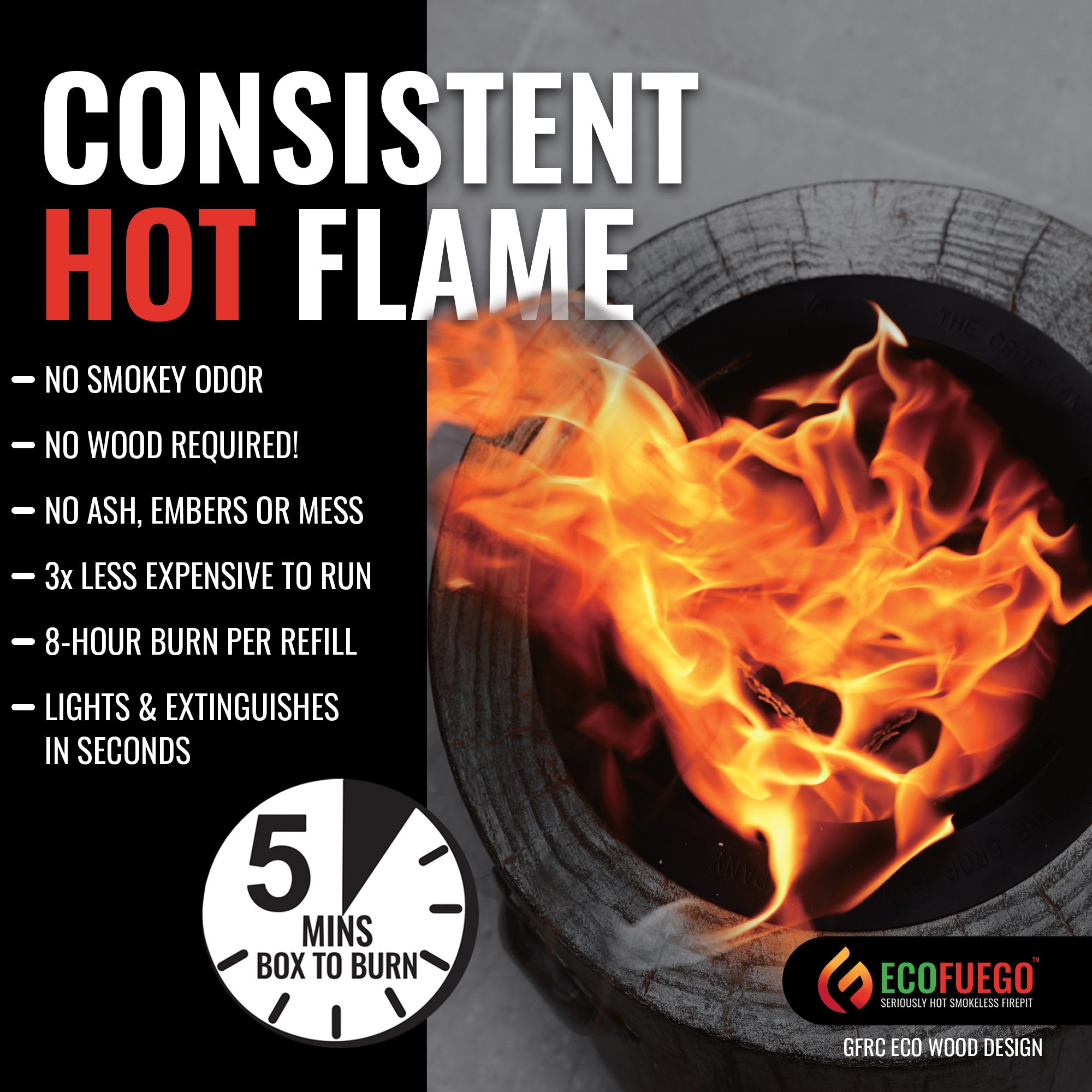 El Fuego Portable Wax Burning Fire Pit - Easy Start, Clean-Burning, No Wood Smoke with 8-Hour Starter Wax Fuel for Interval Burning - Ideal for Patios, Camping and Outdoor Use