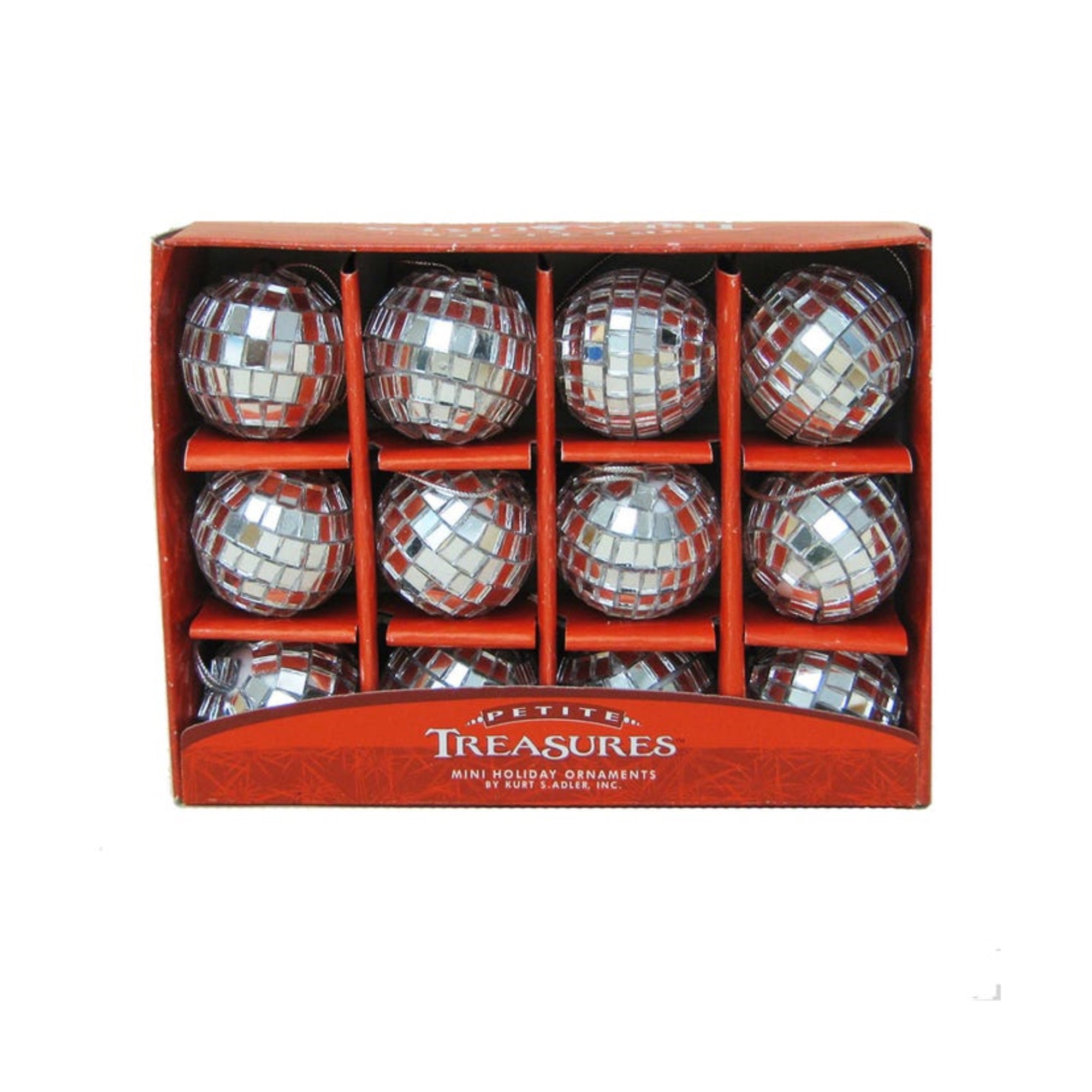 Kurt Adler Petite Treasures Glass Mirrored Disco Ball Ornament Set, 1.25" (12-Count)