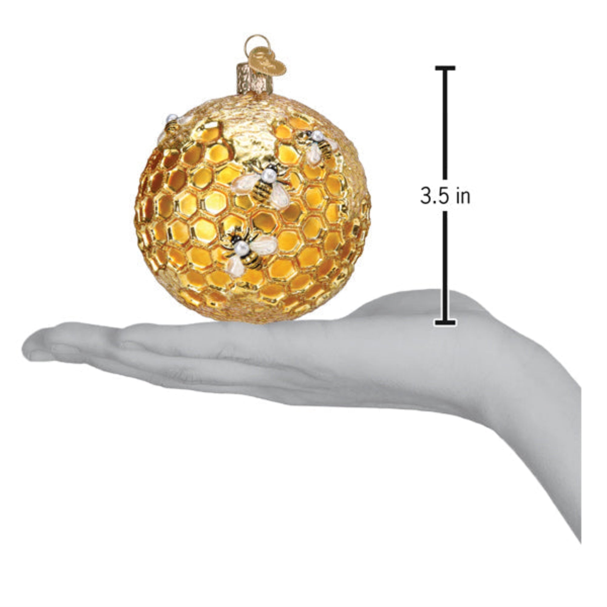 Old World Christmas Hanging Mouth-Blown Glass Ornament for Trees, Bee Blessed Round Ball, 3.5"