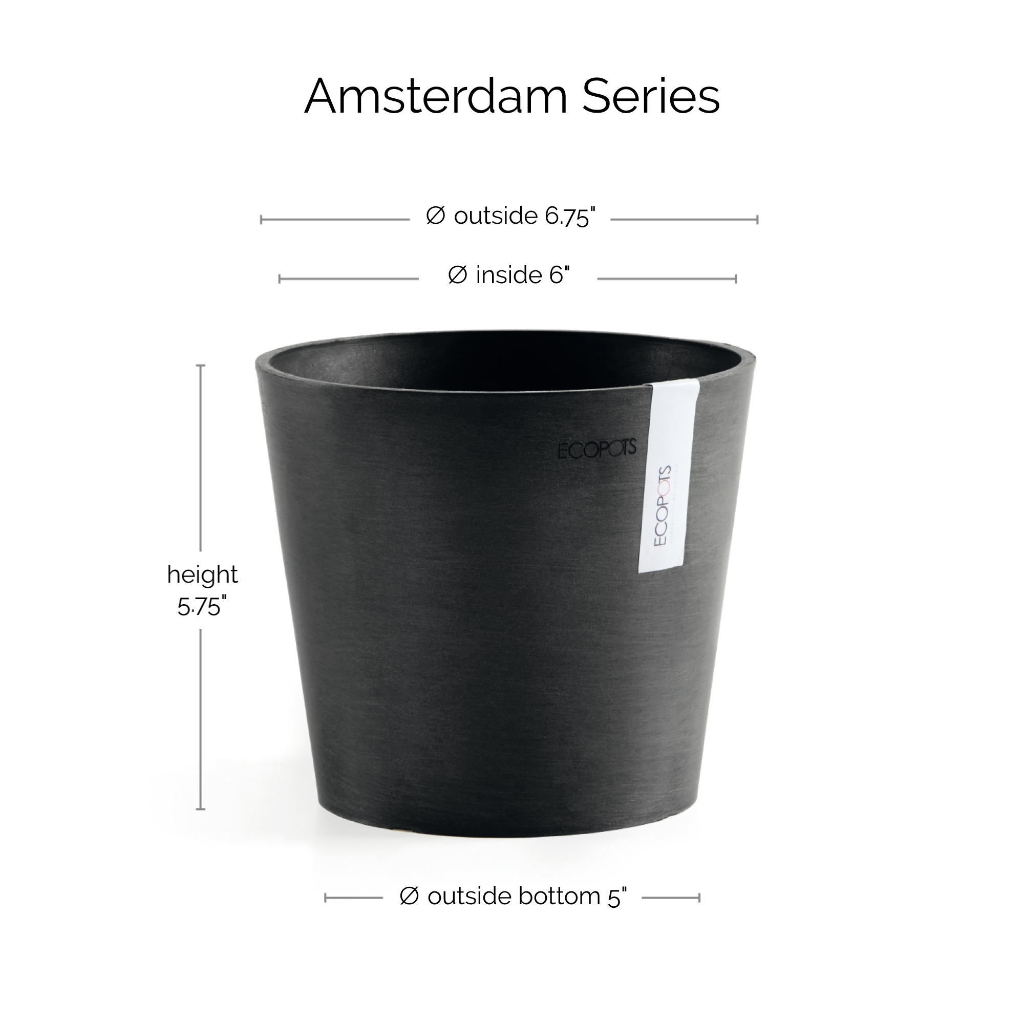 Ecopots Amsterdam Mini Durable Modern Round Recycled-Based Composite Flower Pot Planter