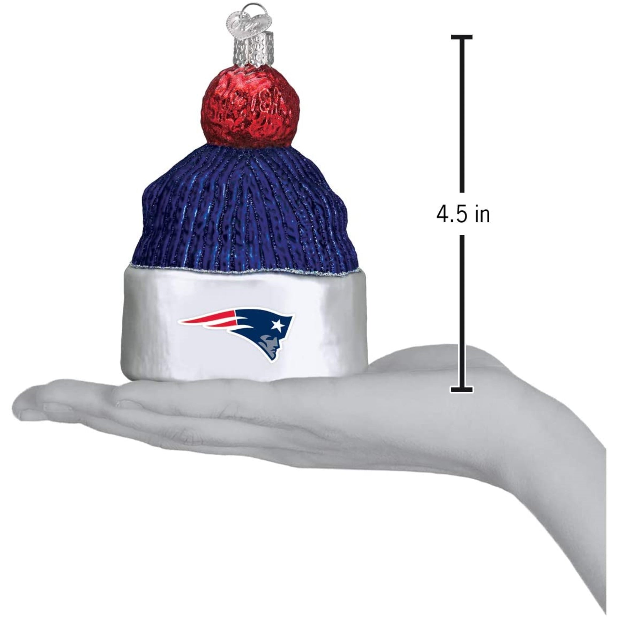 Old World Christmas Blown Glass Ornament for Christmas Tree, New England Patriots Beanie