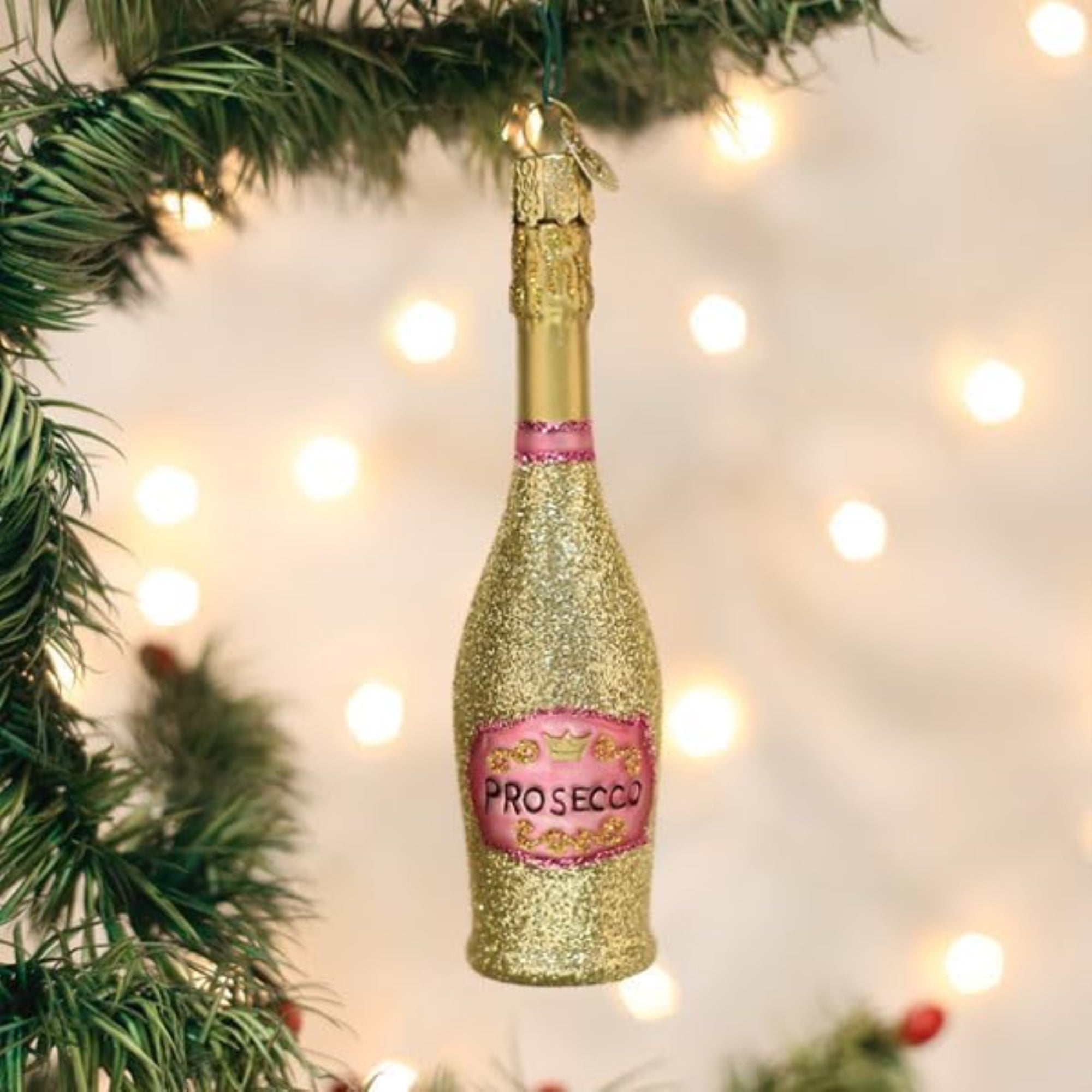 Old World Christmas Blown Glass Ornament for Christmas Tree, Prosecco Bottle (with OWC Gift Box)