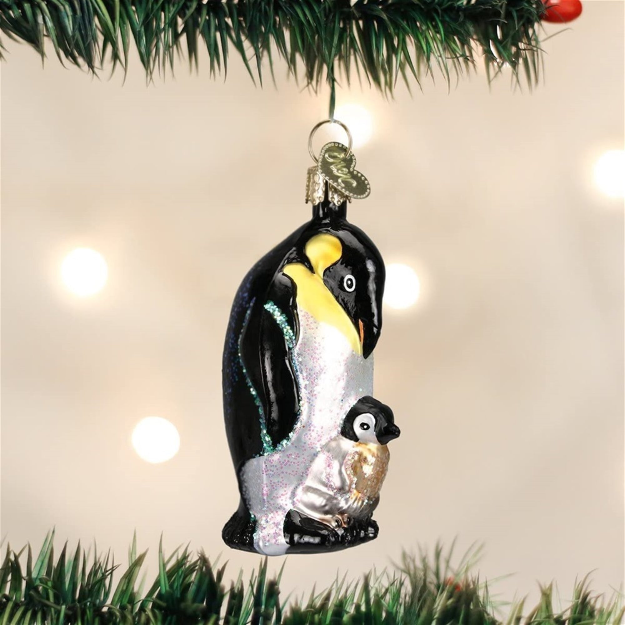 Old World Christmas Blown Glass Ornament for Christmas Tree, Emperor Penguin with Chick