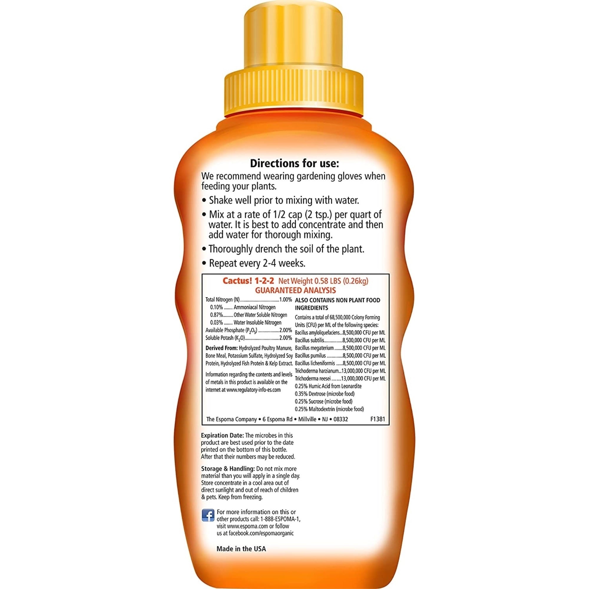 Espoma Organic Cactus! Natural & Organic Liquid Plant Food for Indoor/Outdoor Cactus, Succulents, Palm, and Citrus,  8oz