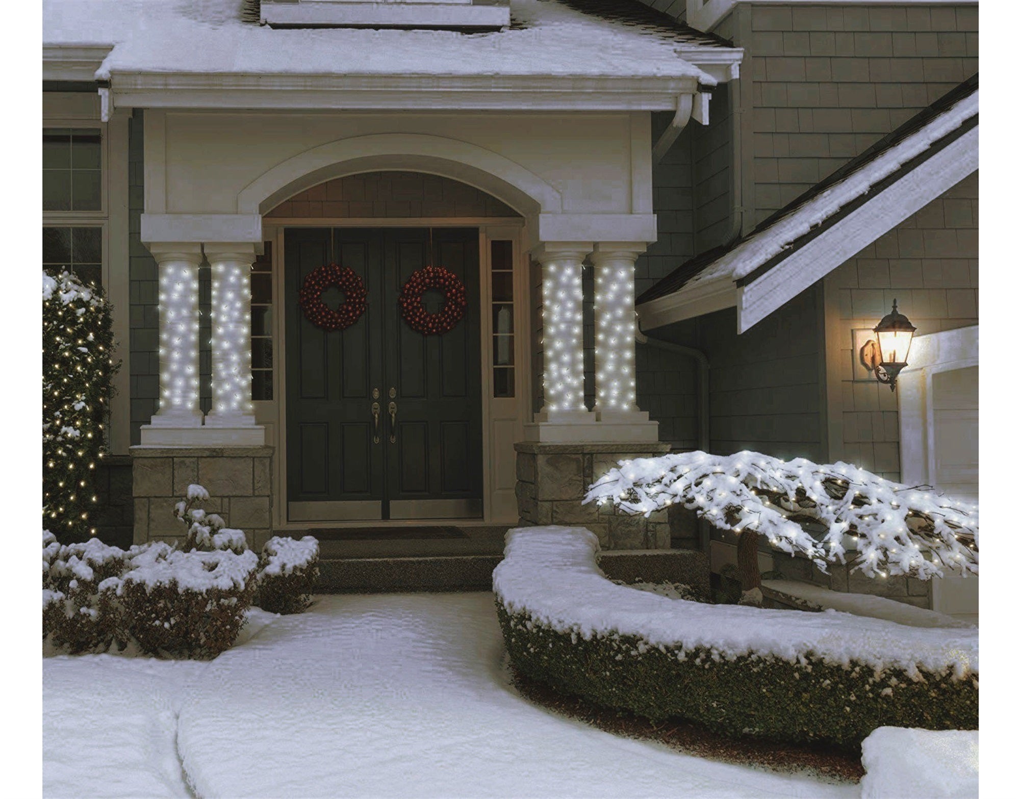 ProductWorks Indoor/Outdoor LED Light String, 150 Cool White Mini-LED Bulbs on White Wire, Lighted Length 32ft