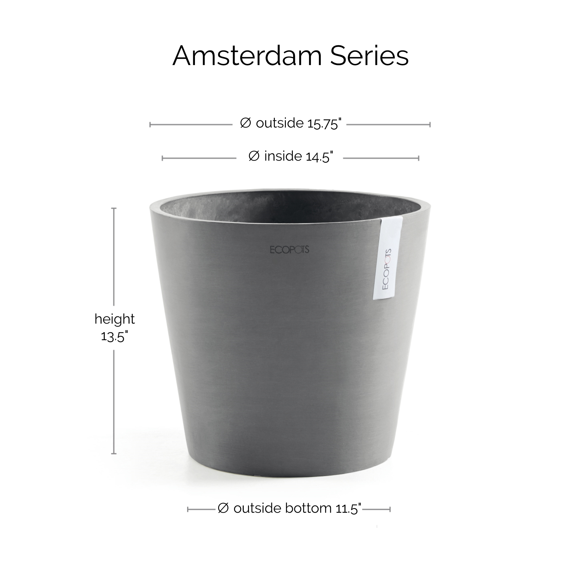Ecopots Amsterdam Durable Modern Round In/Outdoor Recycled-Based Composite Flower Pot Planter