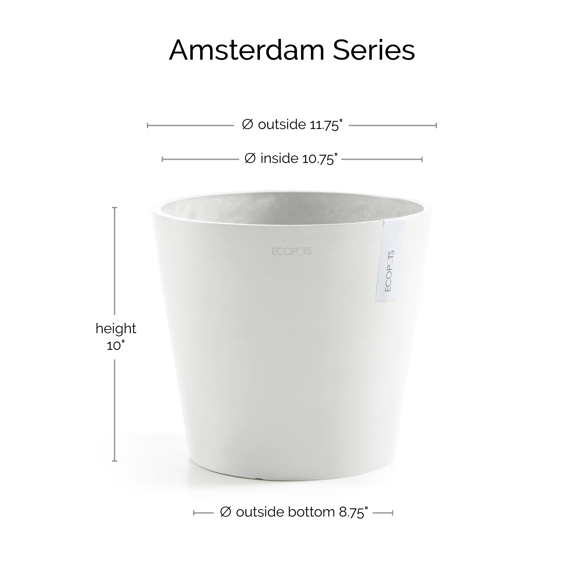 Ecopots Amsterdam Durable Modern Round In/Outdoor Recycled-Based Composite Flower Pot Planter