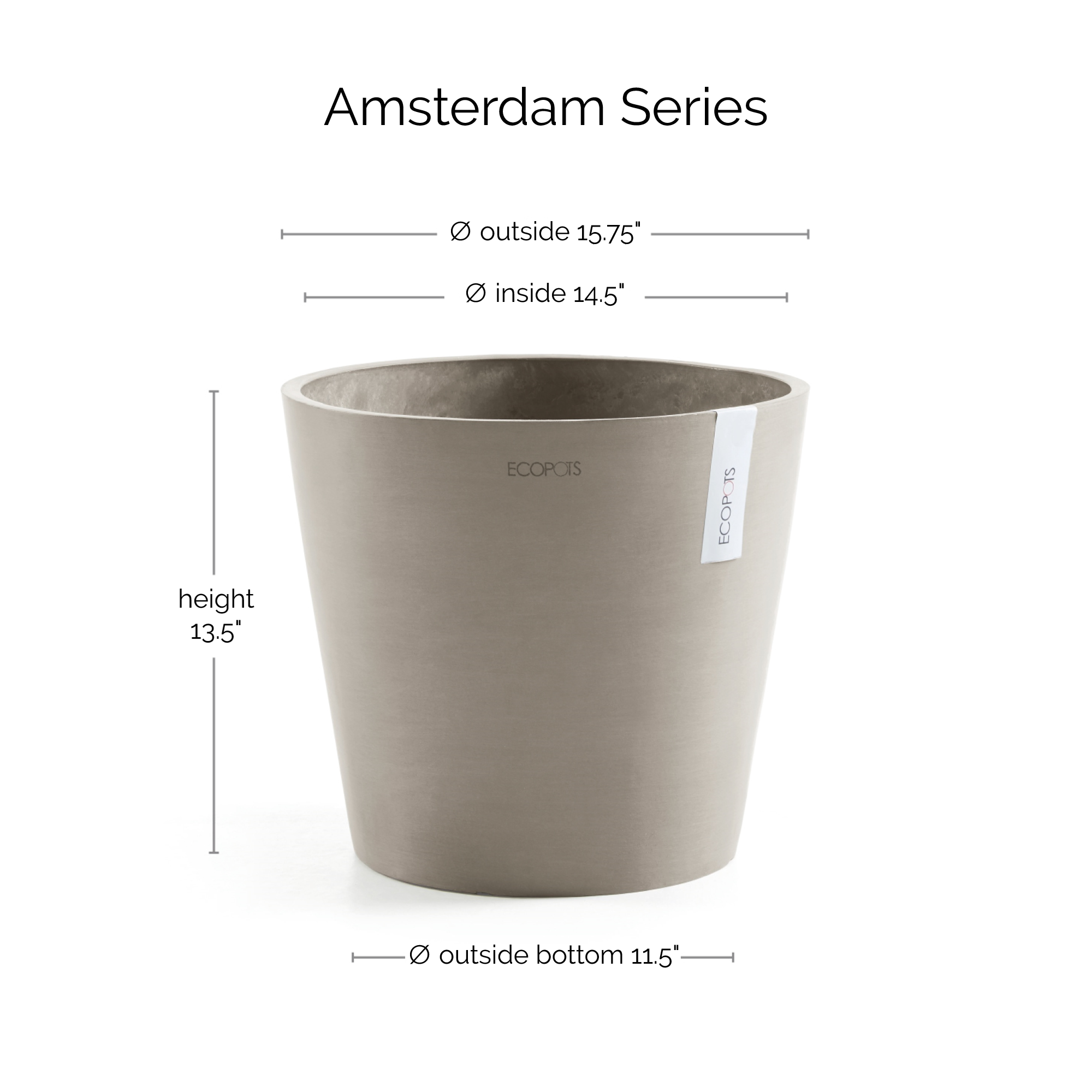 Ecopots Amsterdam Durable Modern Round In/Outdoor Recycled-Based Composite Flower Pot Planter