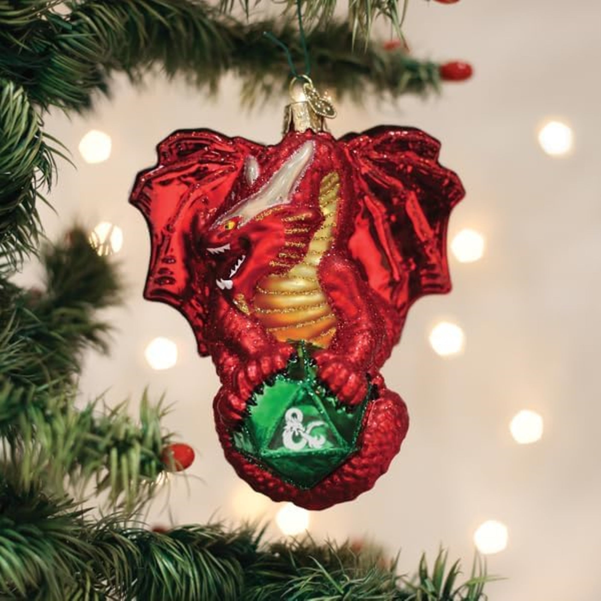 Old World Christmas Blown Glass Ornament for Christmas Tree, Dungeons & Dragons Red Dragon (with OWC Gift Box)