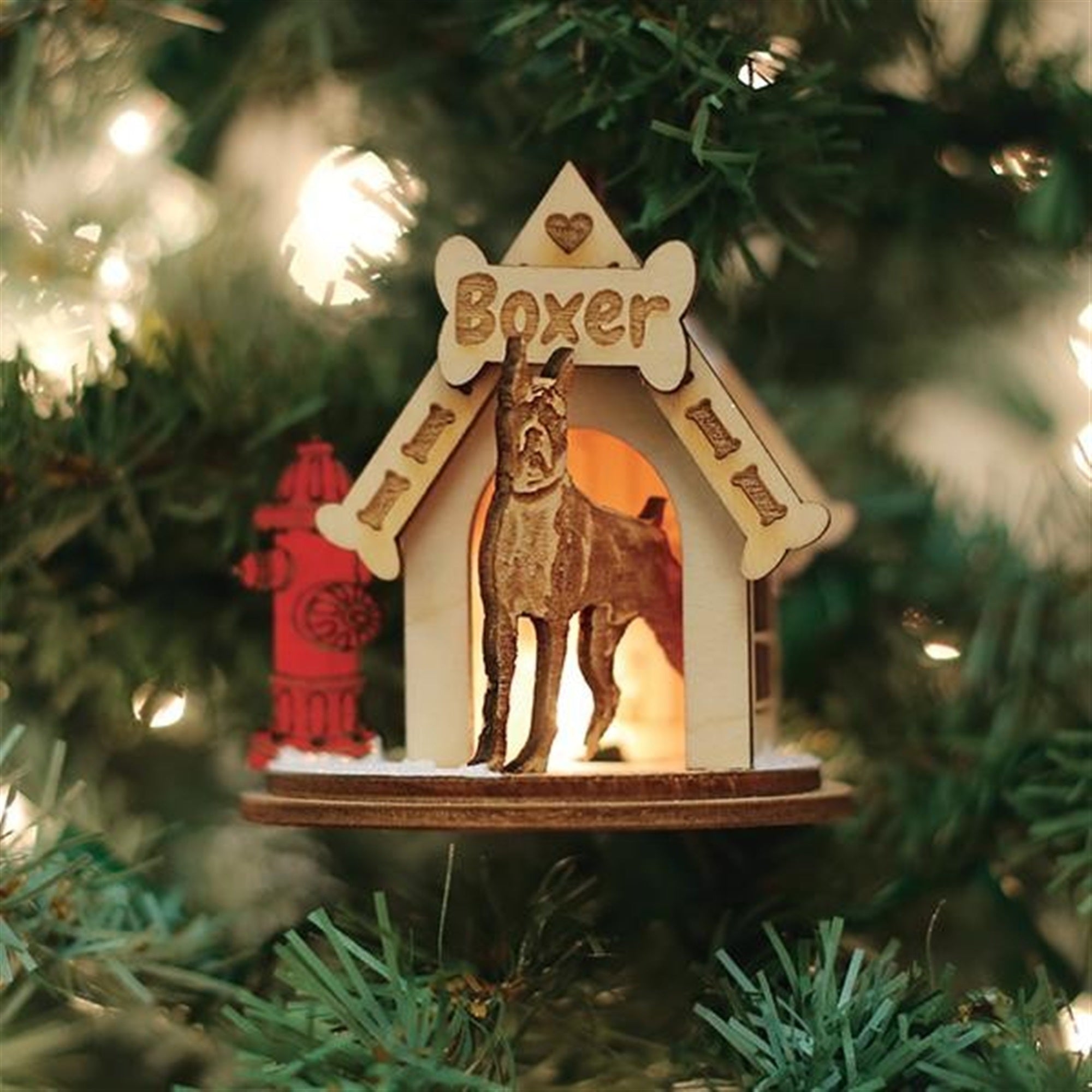 Old World Christmas K-9 Cottage Wooden Doghouse Ornament for Christmas Tree, Boxer