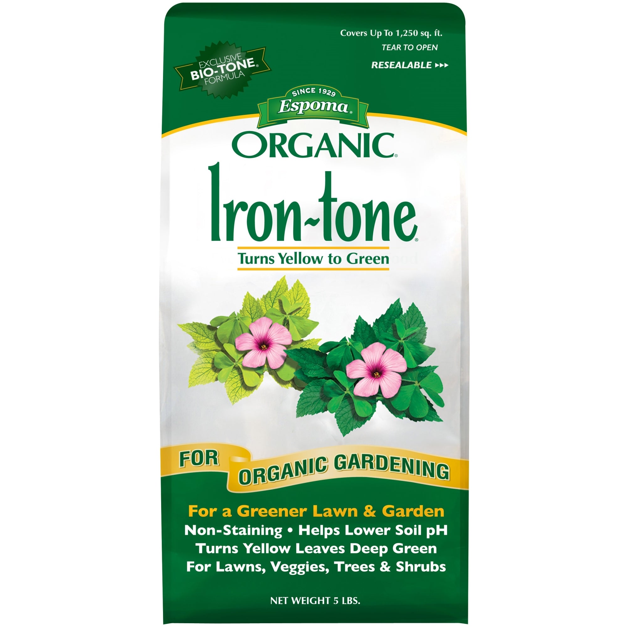 Espoma Organic Iron-tone 3-0-3 Plant Food for Organic Gardening, Lowers Soil pH - Turns Yellow to Green for a Greener Lawn and Garden