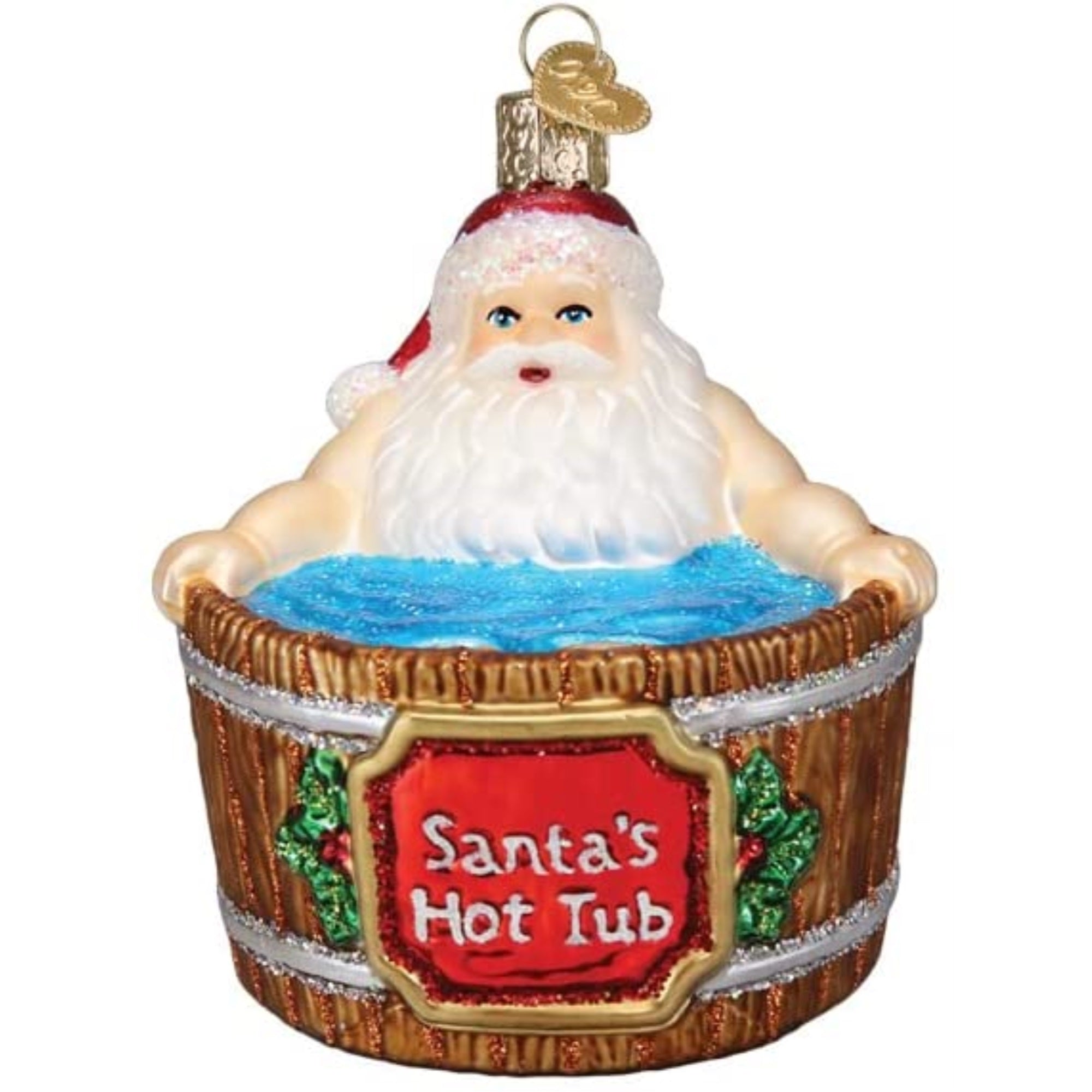 Old World Christmas Blown Glass Ornament for Christmas Tree, Santa's Hot Tub