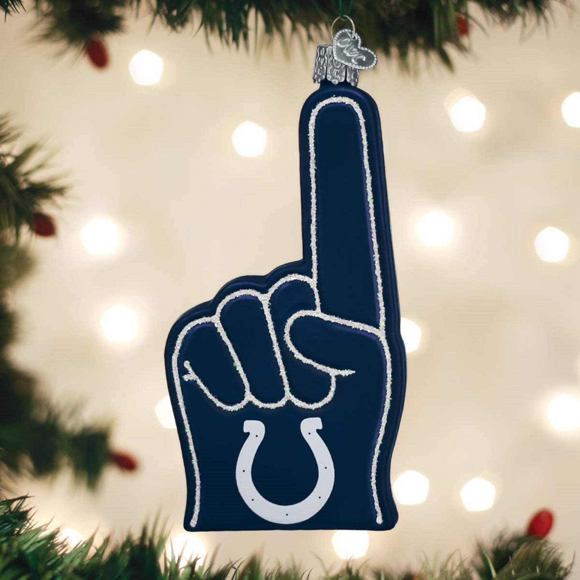 Old World Christmas Blown Glass Ornament for Christmas Tree, Indianapolis Colts Foam Finger
