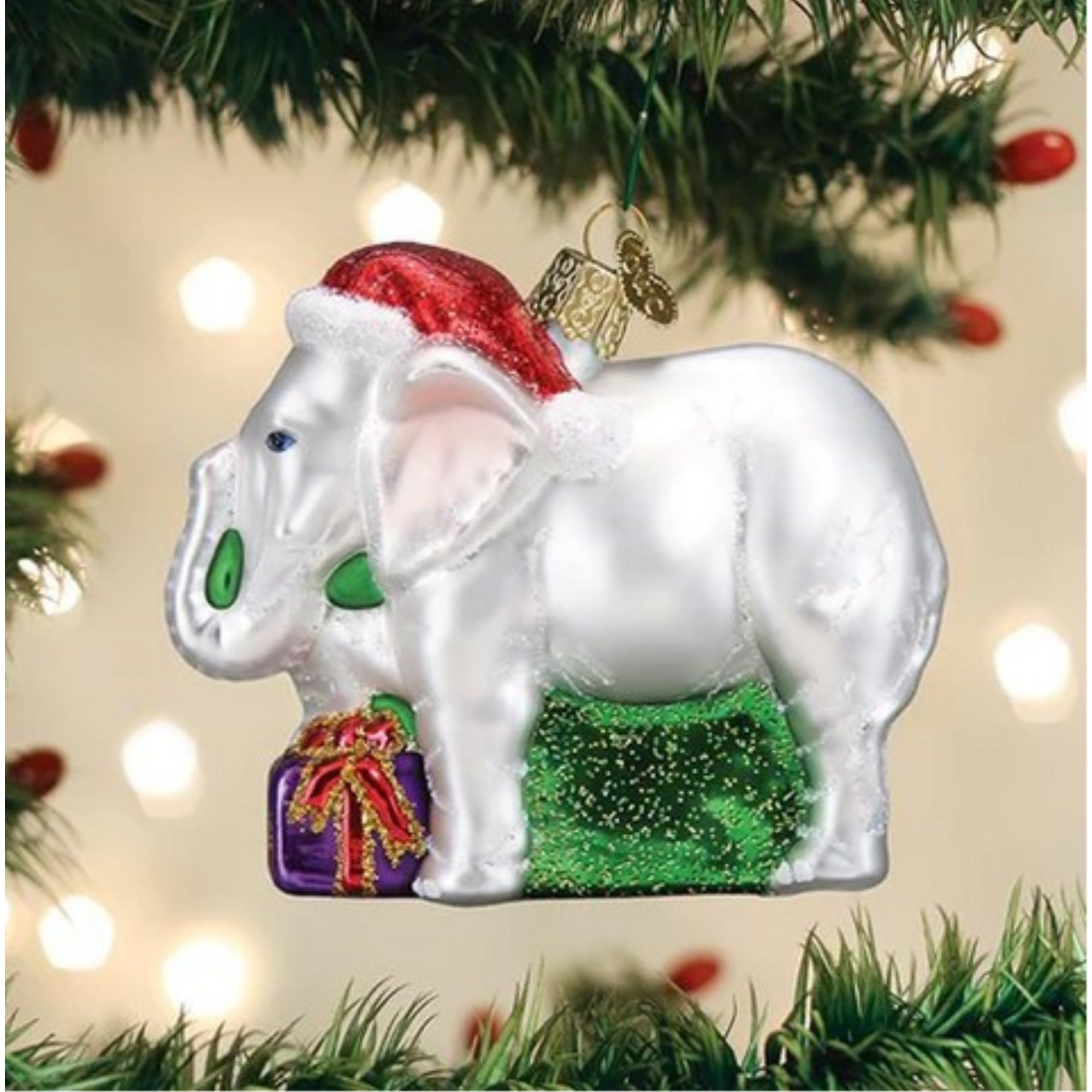 Old World Christmas Blown Glass Ornament for Christmas Tree, White Elephant