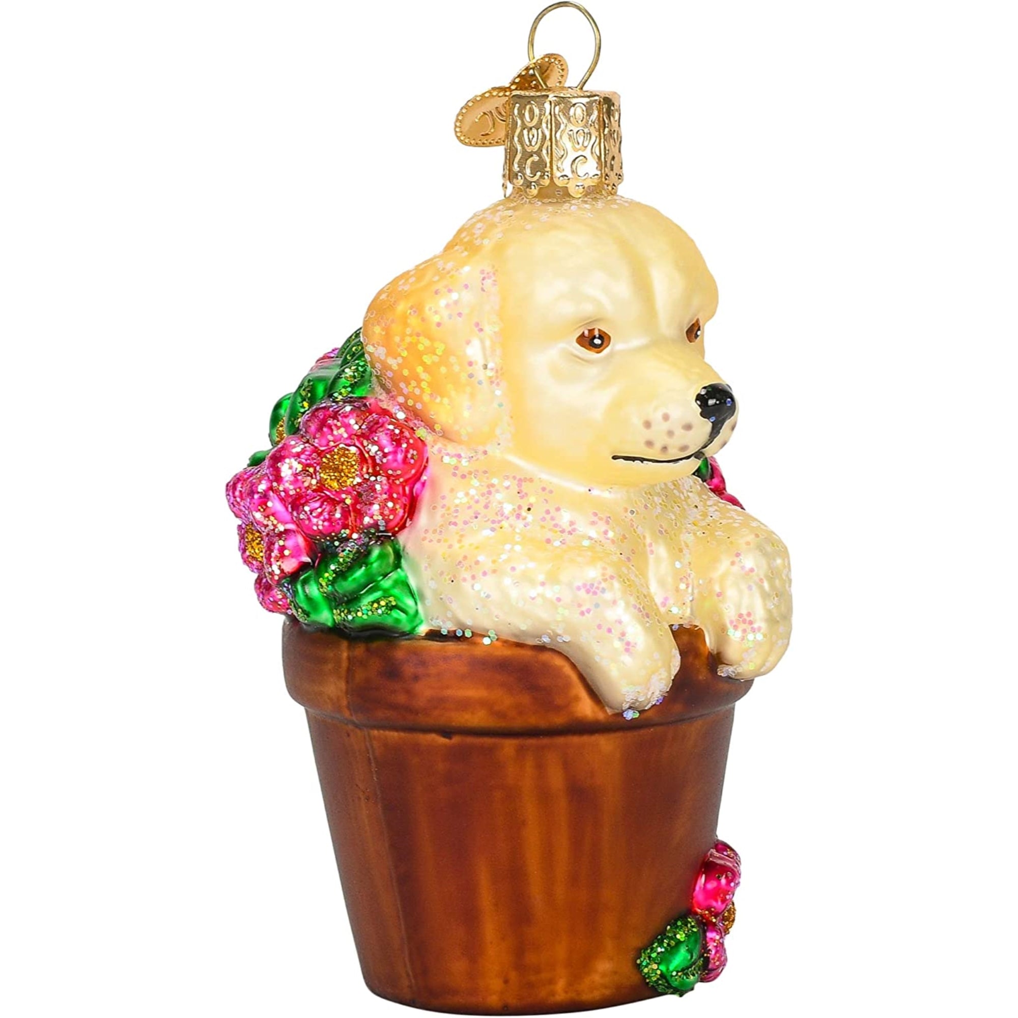 Old World Christmas Blown Glass Ornament for Christmas Tree, Puppy in a Flower Pot