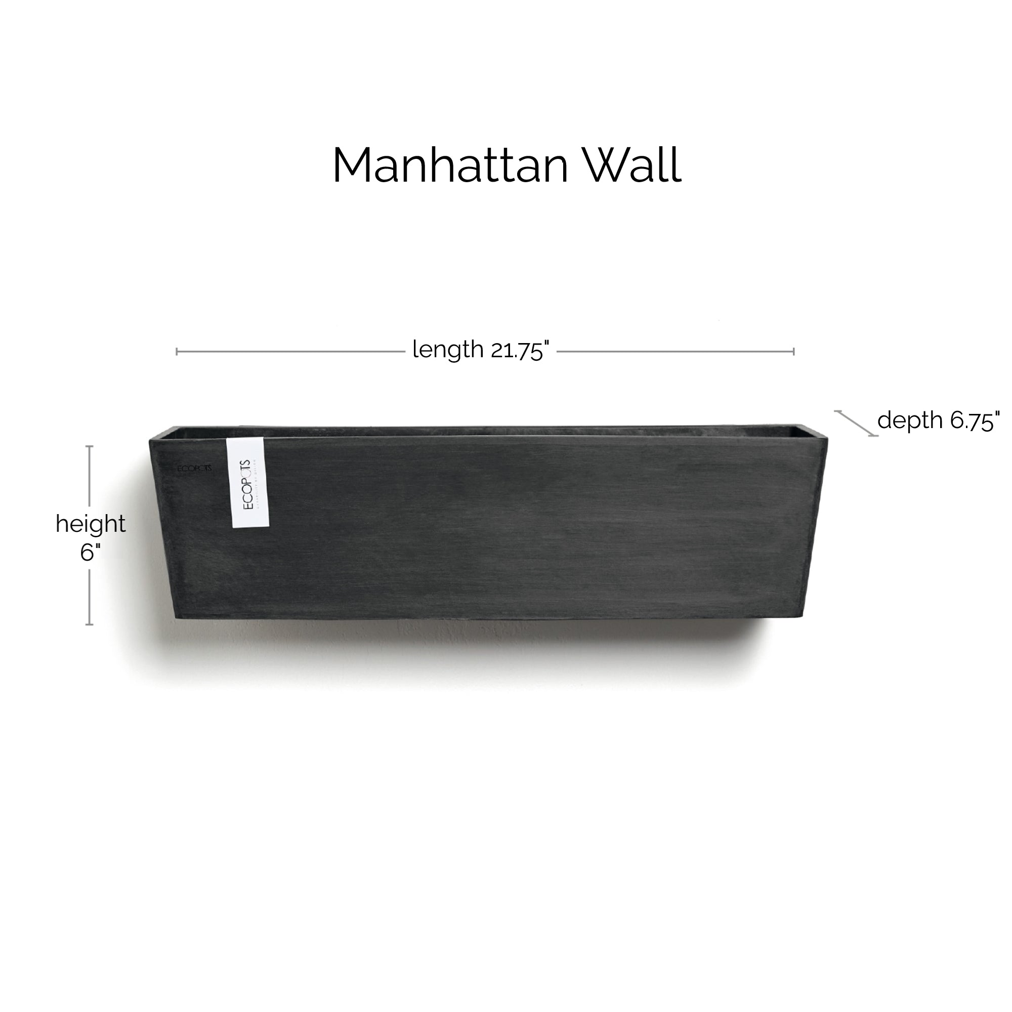Ecopots Manhattan Wall Durable Modern Rectangular Indoor/Outdoor Recycled-Based Composite Hanging Flower Planter