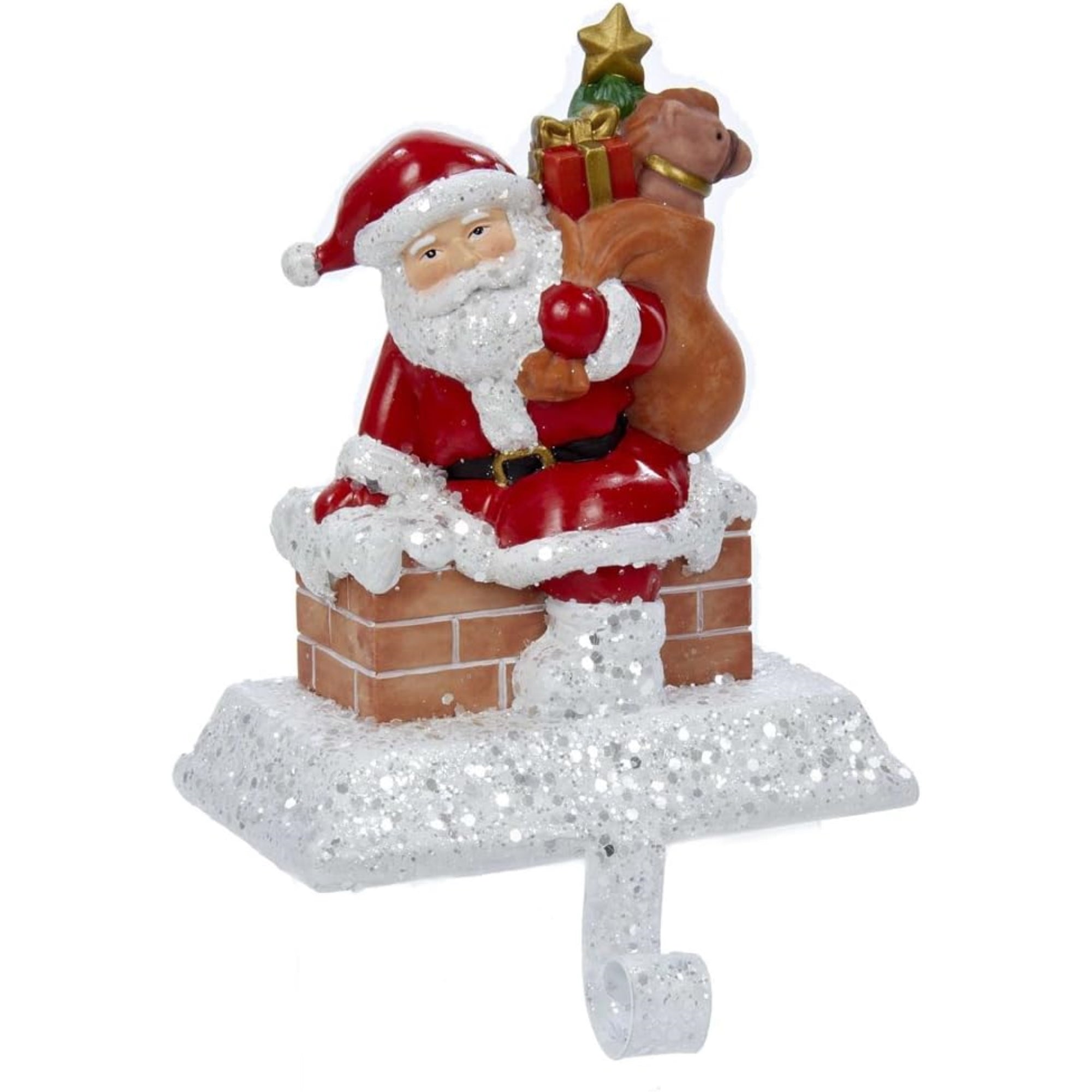 Kurt Adler Santa with Gift Box Stocking Hanger, 6.5in