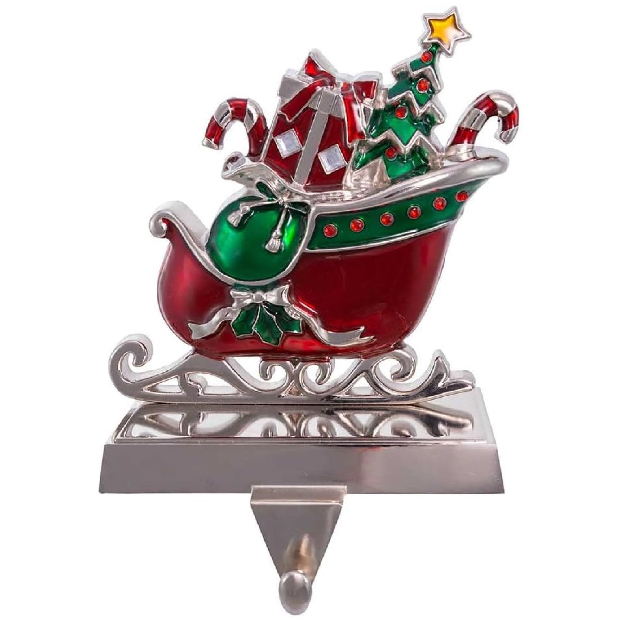 Kurt Adler Metal Stocking Hanger, Sleigh with Presents, 7.25in