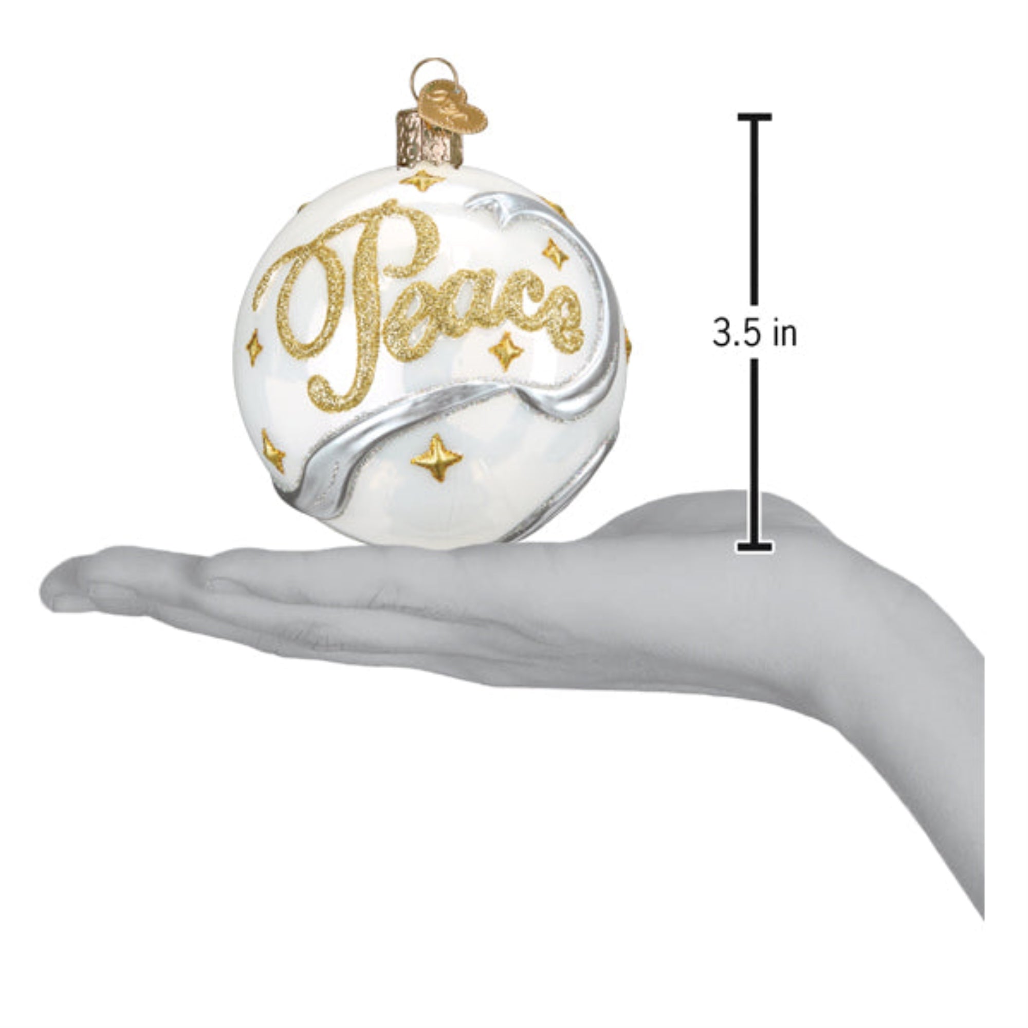 Old World Christmas Hanging Mouth-Blown Glass Ornament for Trees, Peace & Joy Round Ball, 3.5"