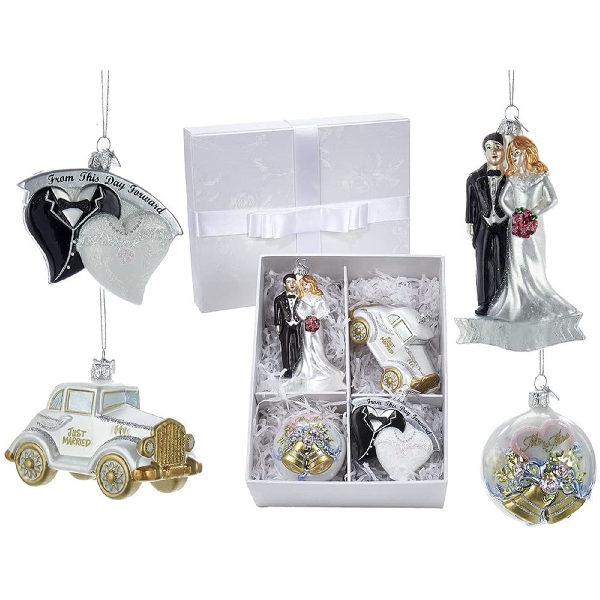 Kurt Adler Noble Gems™ Wedding Boxed Glass Ornaments, 4-Piece Box Set