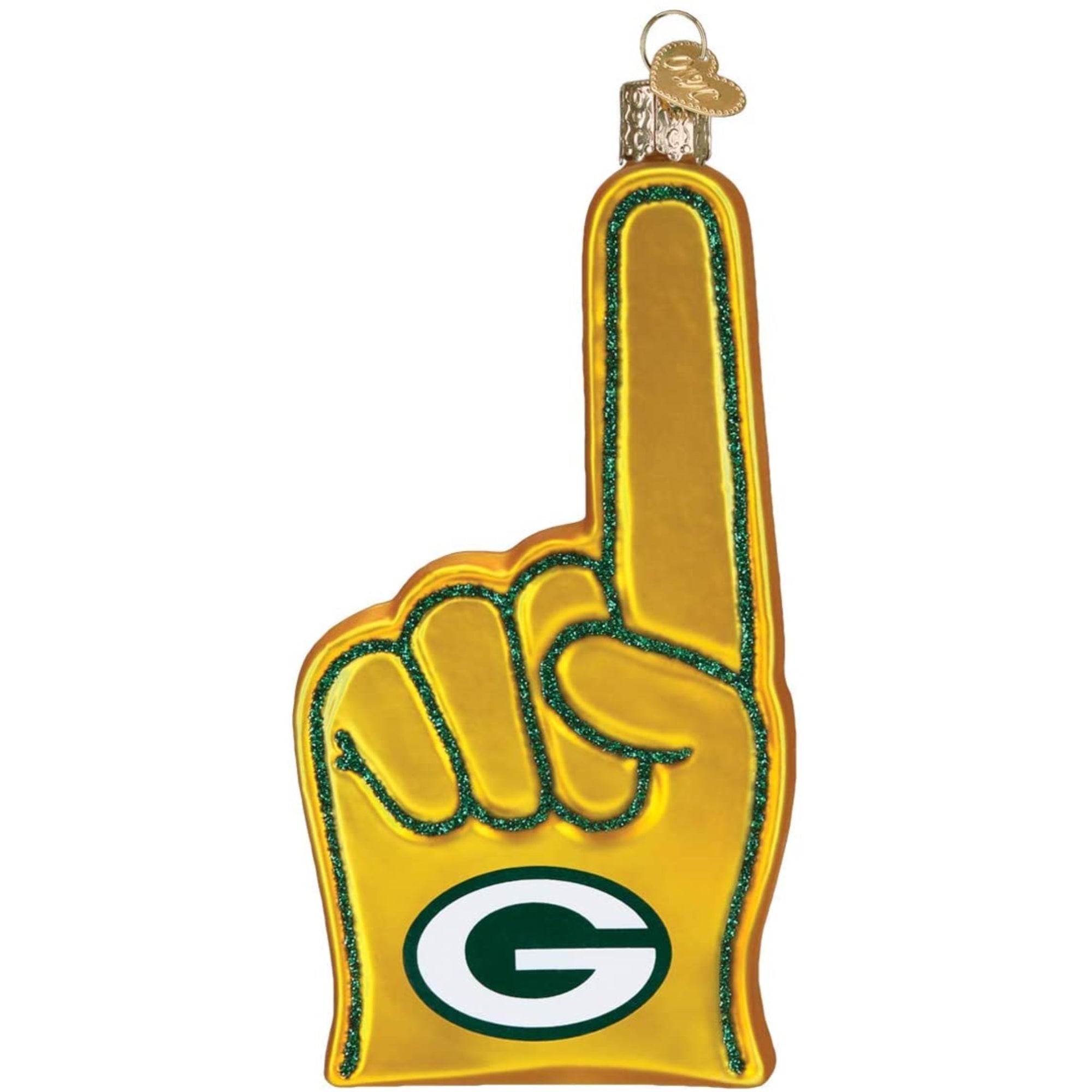 Old World Christmas Blown Glass Ornament for Christmas Tree, Green Bay Packers Foam Finger