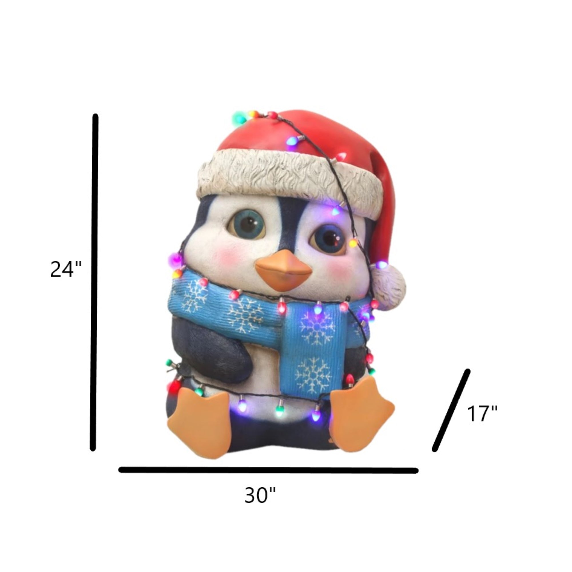 Garden Elements Fiberglass Indoor Christmas Figurine Statue Decor, Baby Penguin Holding Christmas Lights, 24"