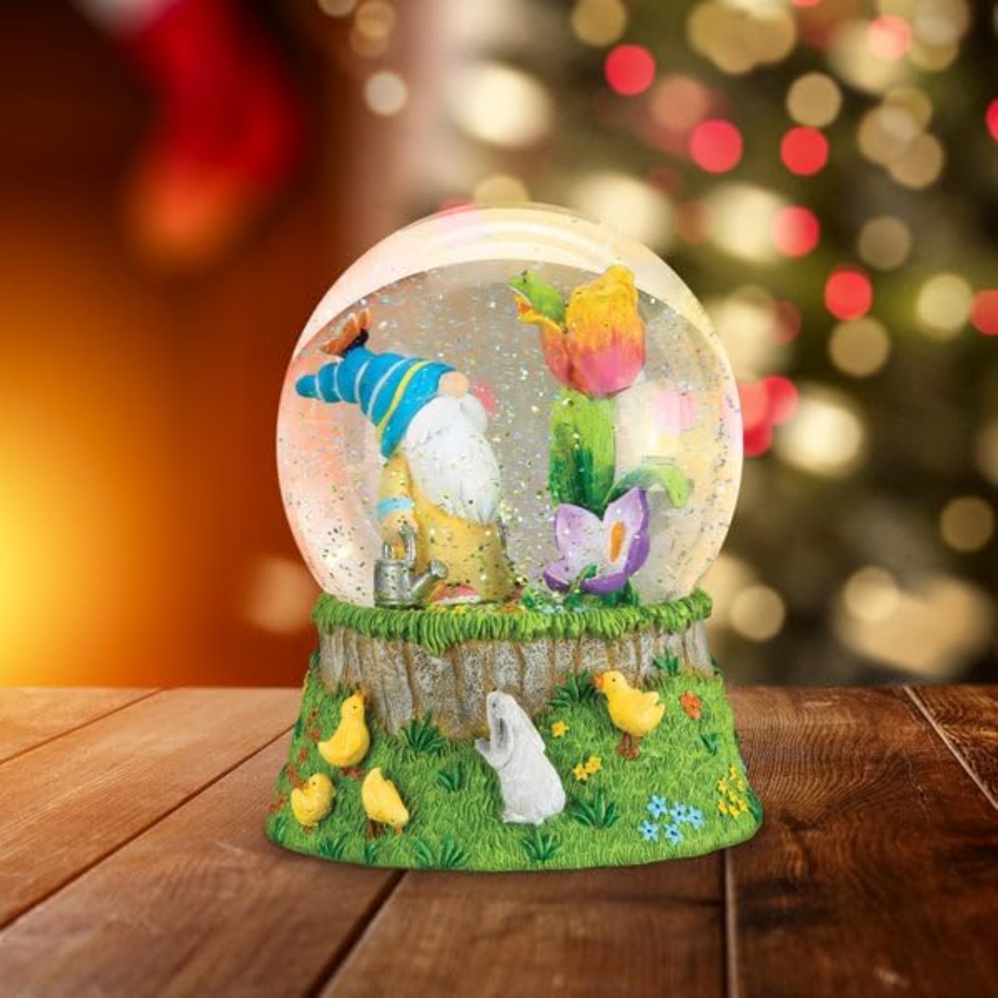 Old World Christmas Tabletop Spring Garden Gnome Snow Globe, Multicolored, 6"
