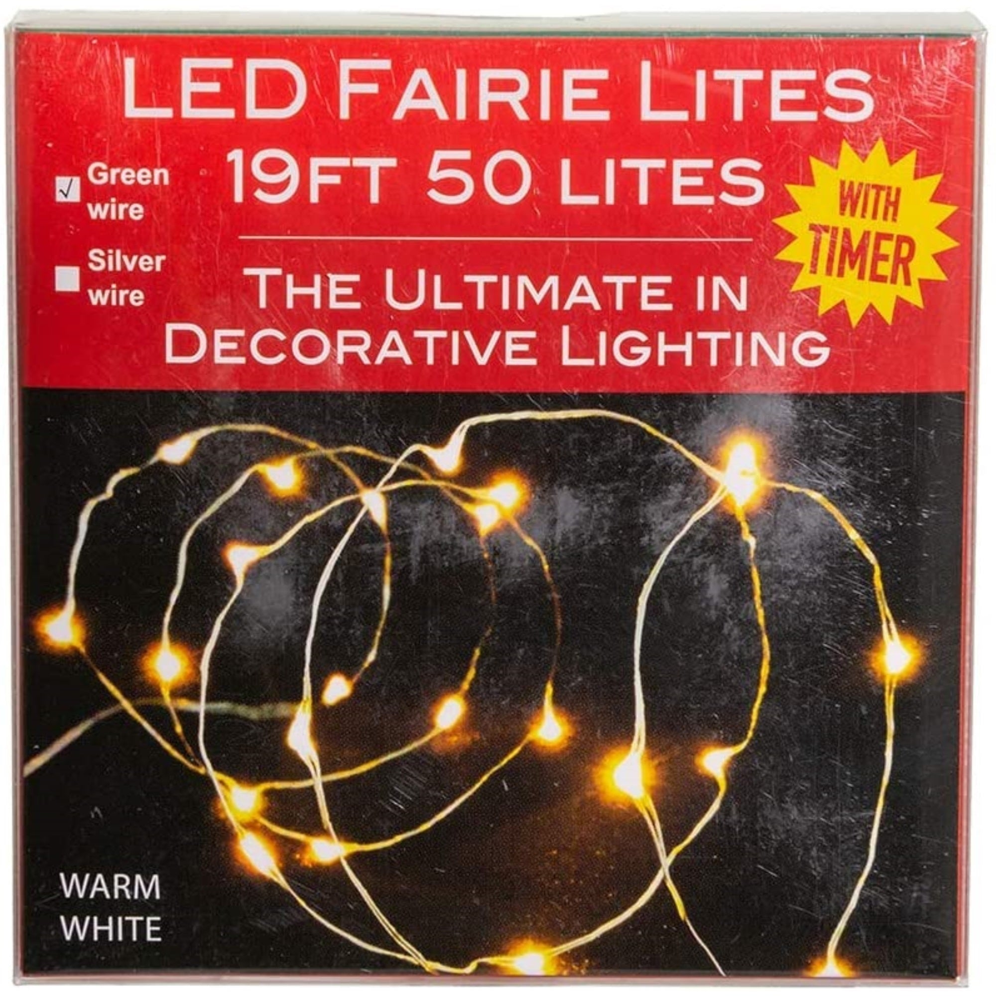 Kurt Adler Indoor Battery Operated 50 LED Warm White Fairy Light Set with Timer, 19'