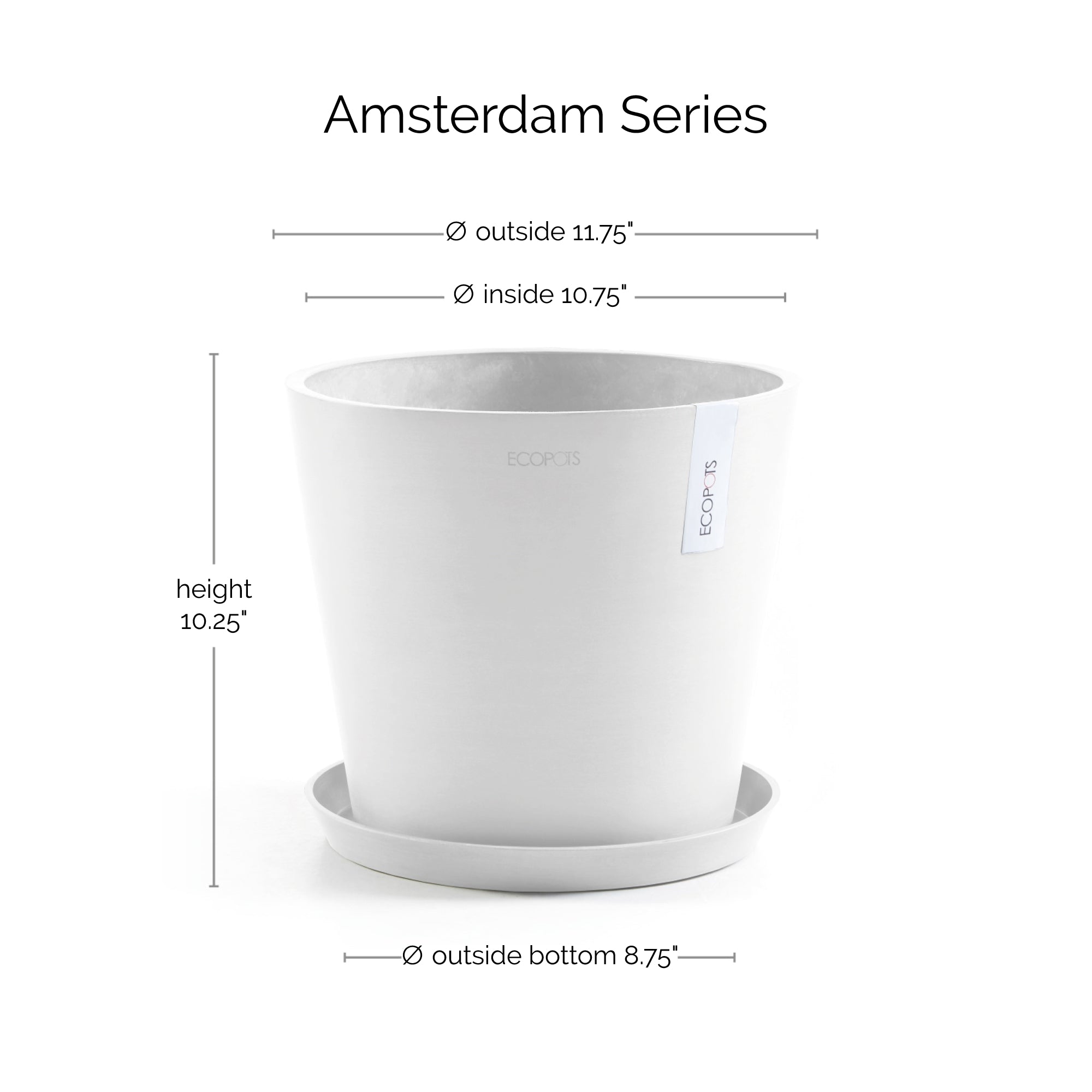 Ecopots Amsterdam Durable Modern Round In/Outdoor Recycled-Based Composite Flower Pot Planter