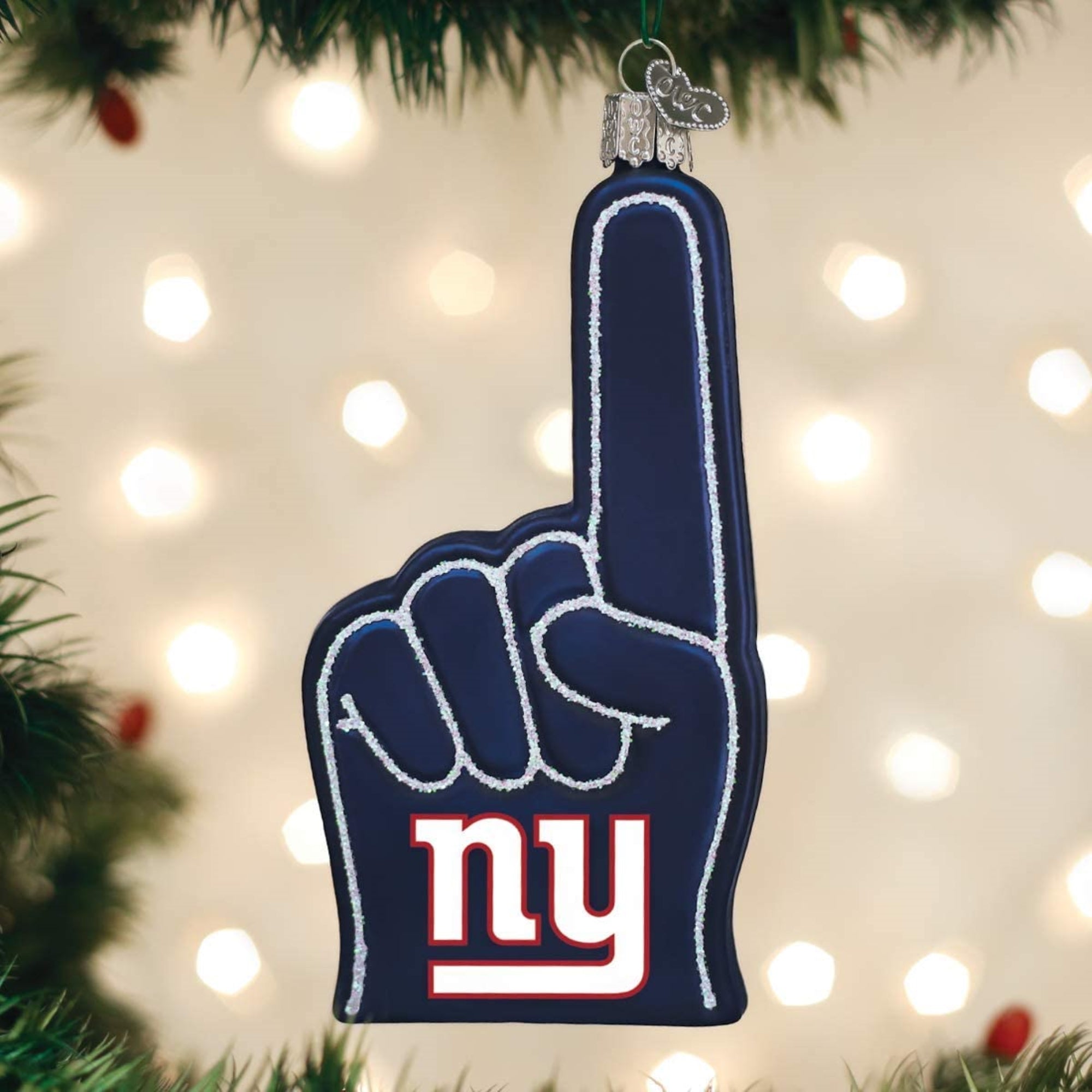 Old World Christmas Blown Glass Ornament for Christmas Tree, New York Giants Foam Finger