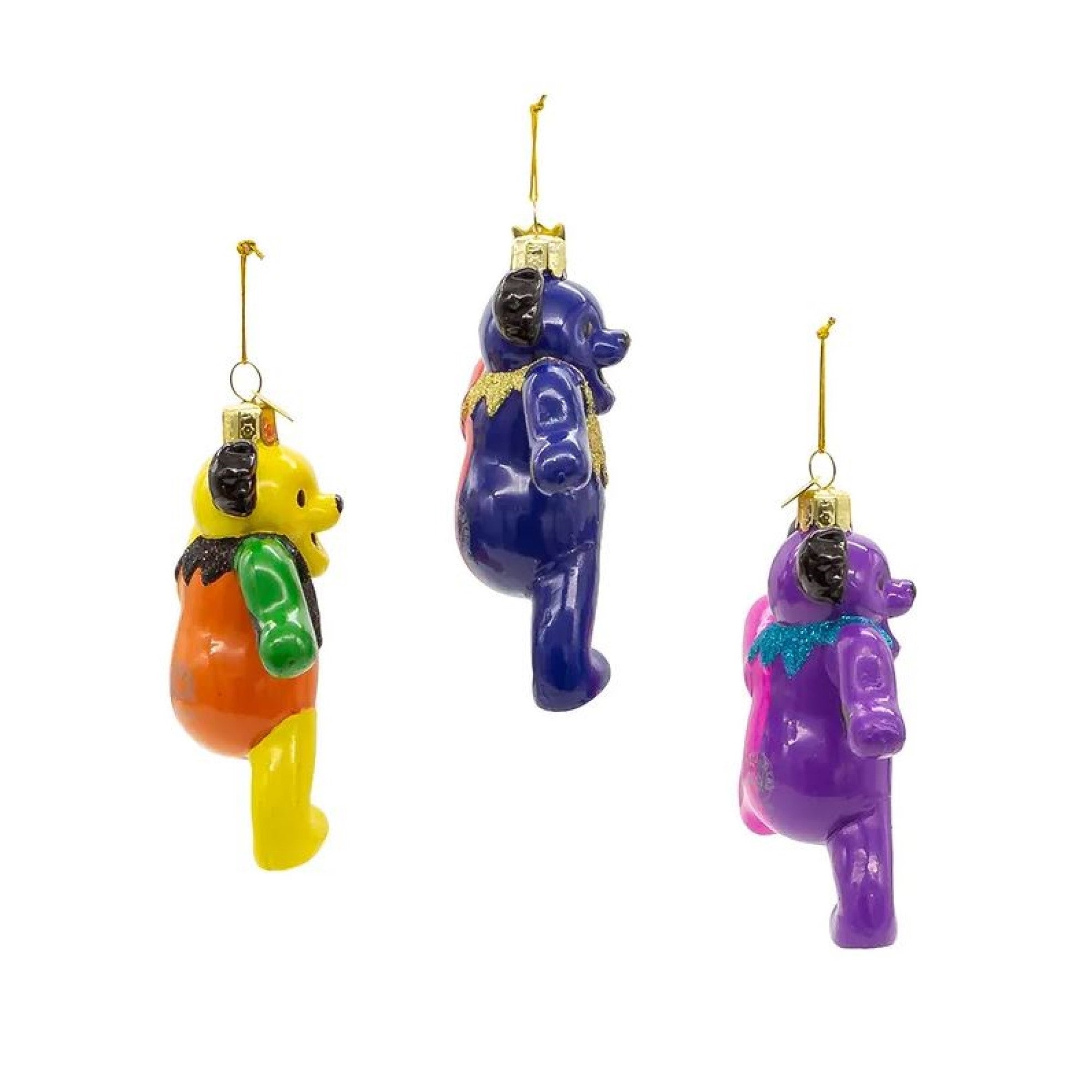 Kurt Adler Glass Christmas Ornament, Grateful Dead Bears, 4.25in (Pack of 3)