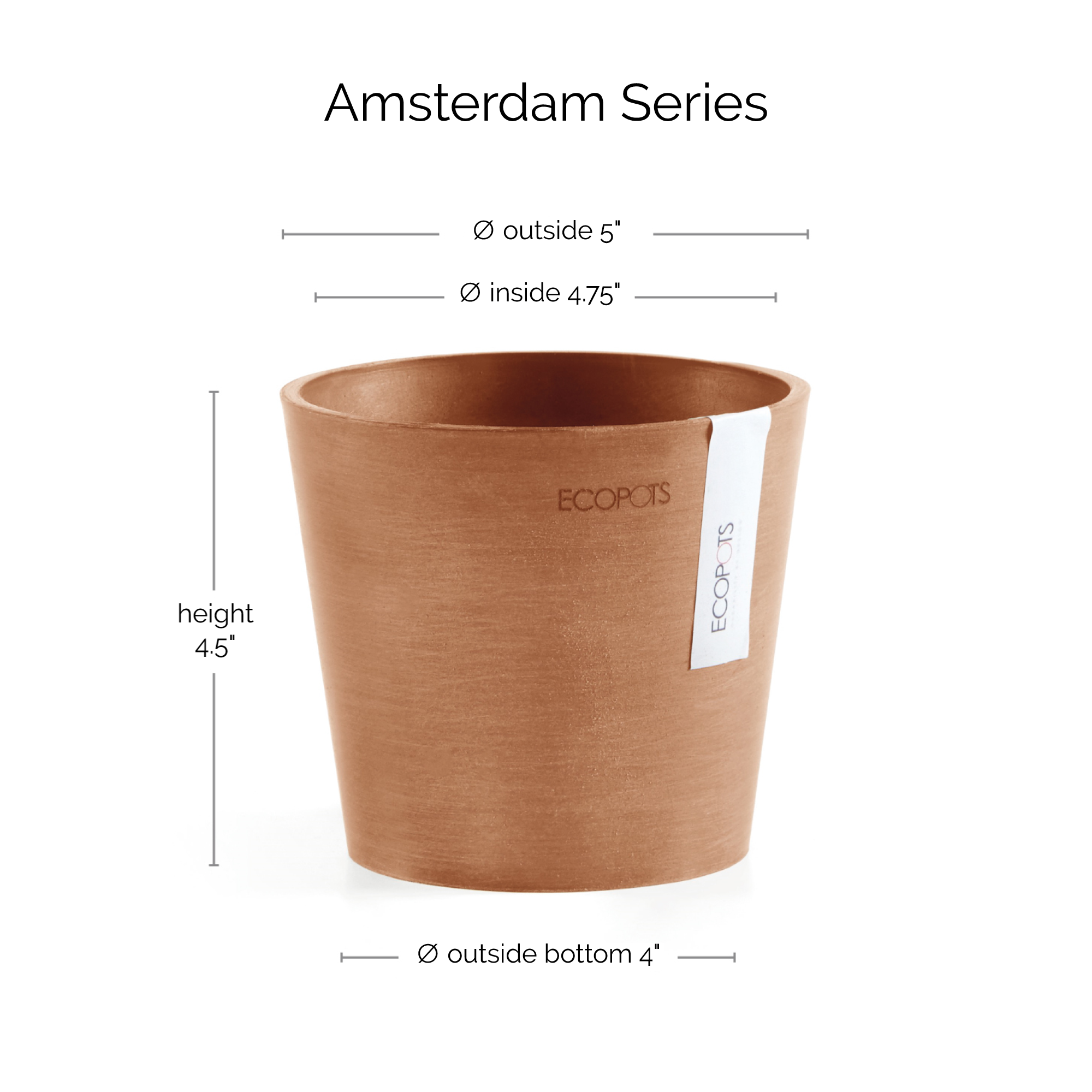 Ecopots Amsterdam Mini Durable Modern Round Recycled-Based Composite Flower Pot Planter