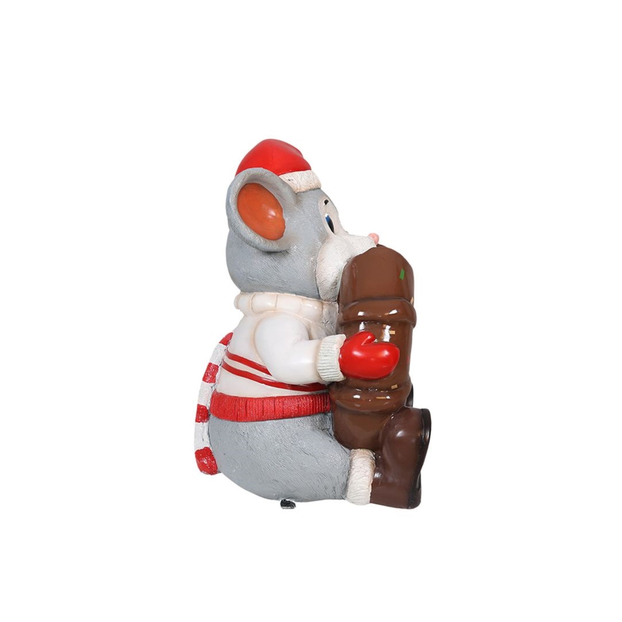 Garden Elements Fiberglass Christmas Figurine Statue Yard Decor, Nibble the Mouse Eating a Donut, 24"