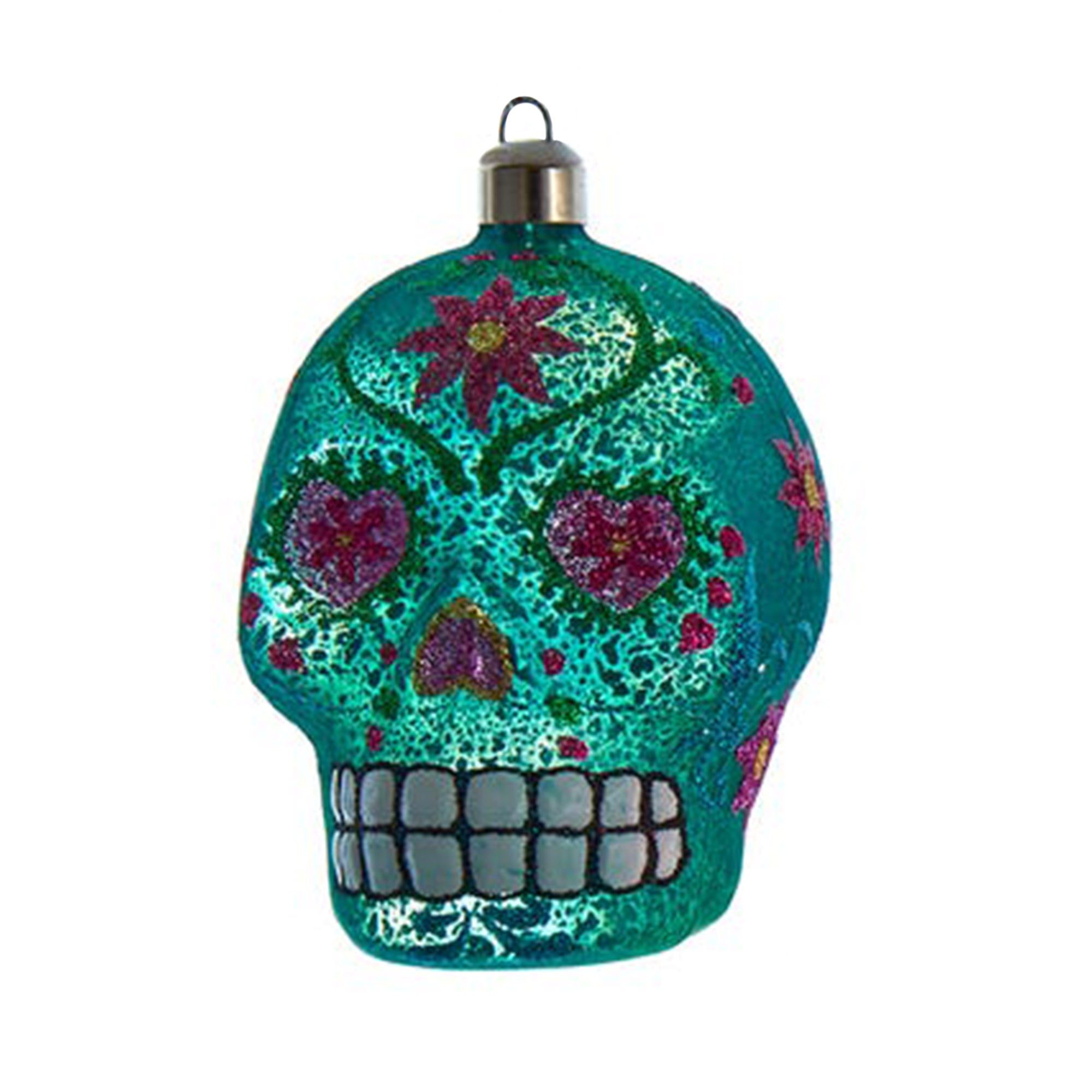 Kurt Adler Hanging Pre-Lit Glass Ornaments, Day of the Dead Skulls, Assorted Colors