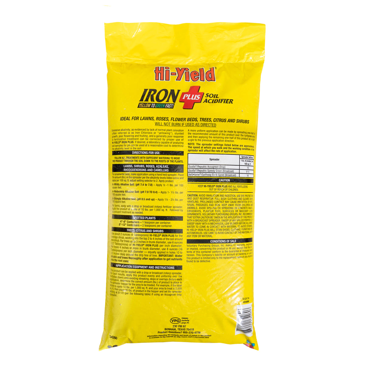 Hi-Yield 11-0-0 Iron Plus Soil Acidifier, Fast-Green Formulation, 20lb